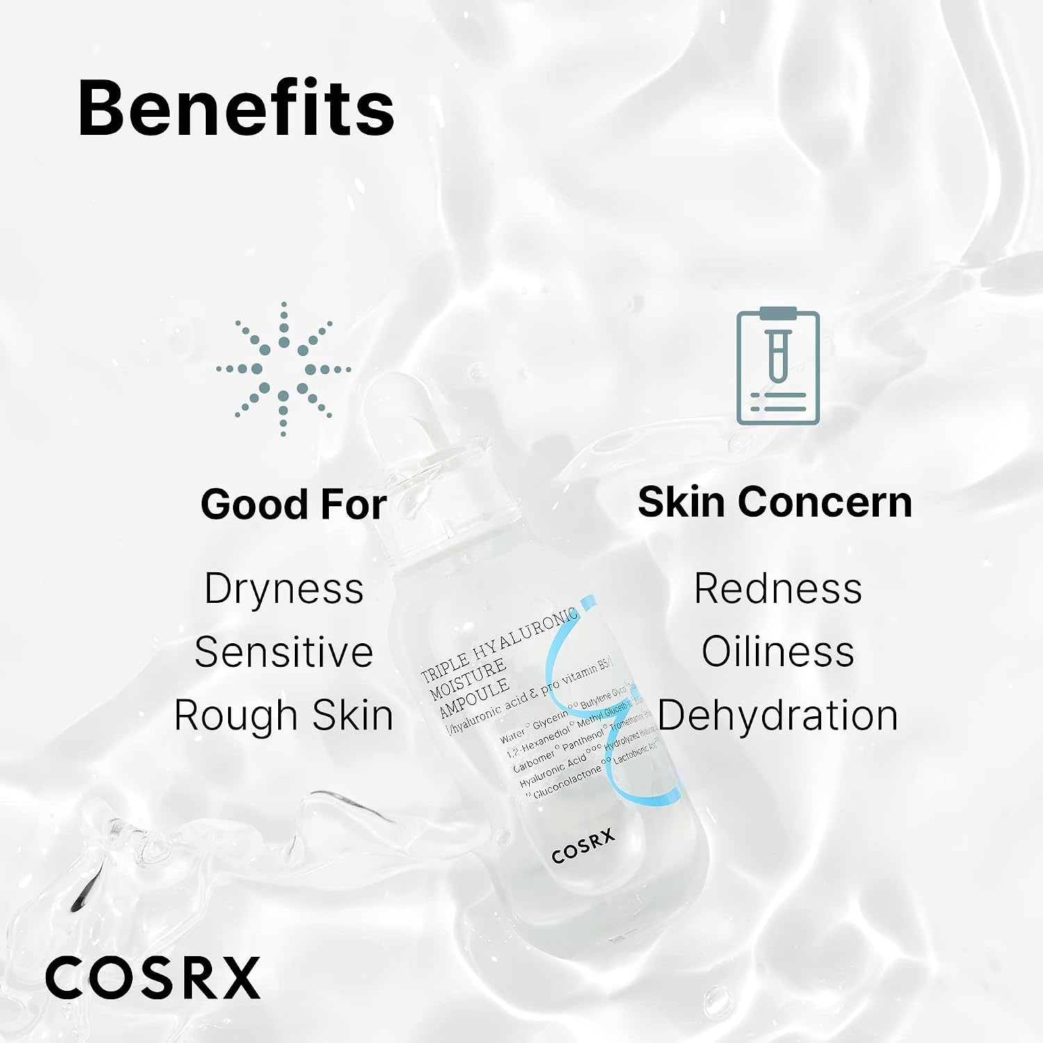 image:imageCOSRX 3X Hyaluronic Acid Moisture Ampoule For Dry Skin 135 floz Viscous Deep Hydration Plumping Dewy Glow Care for Dehydrated Rough Skin Paraben Free Korean Skin Care