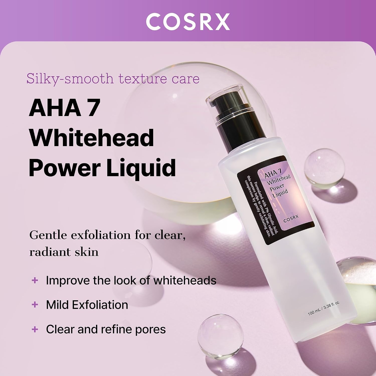 image:imageCOSRX 7 Glycolic Acid Whitehead Removing AHA Exfoliant 338 floz Resurfacing Care for Face Body Pore Minimizing Texture Smoothing Glow Boosting Korean Skin Care