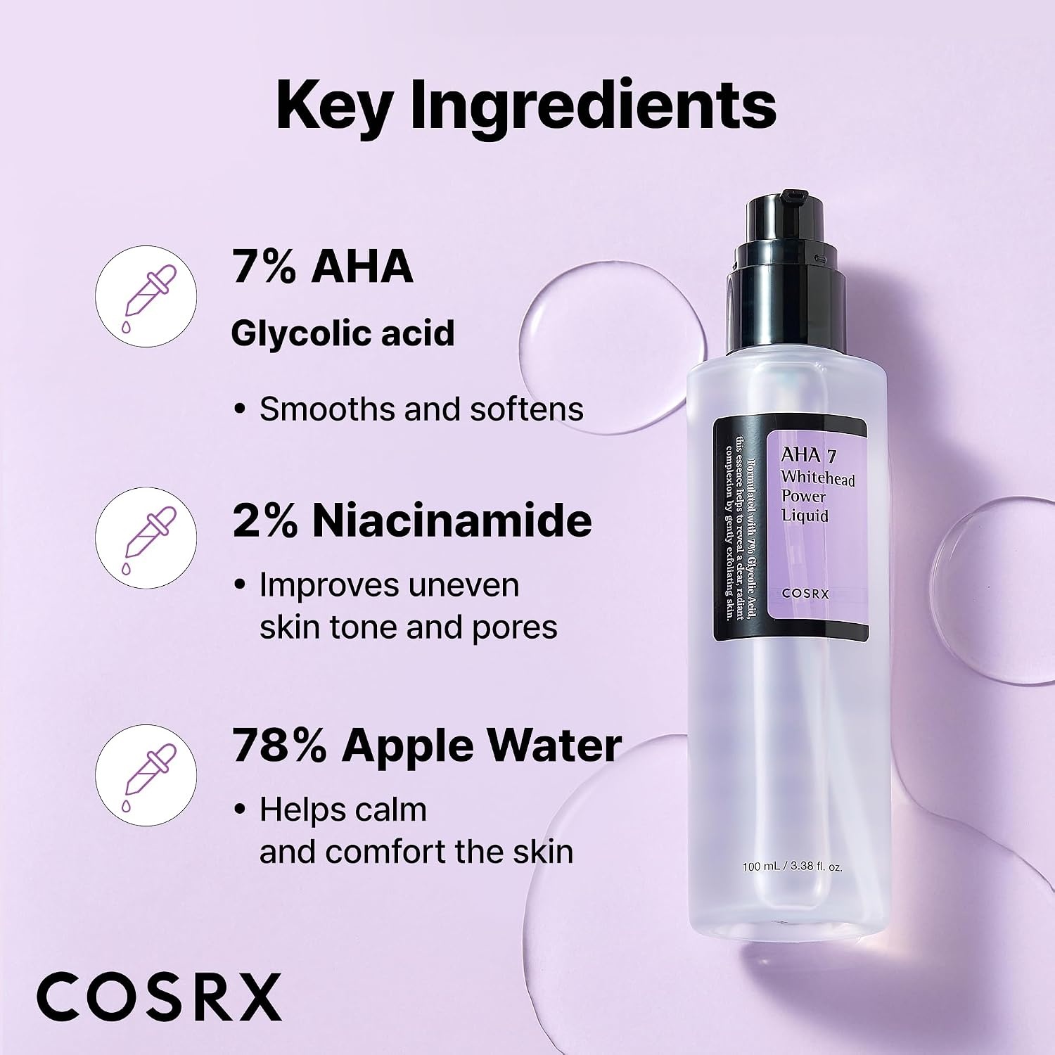 image:imageCOSRX 7 Glycolic Acid Whitehead Removing AHA Exfoliant 338 floz Resurfacing Care for Face Body Pore Minimizing Texture Smoothing Glow Boosting Korean Skin Care