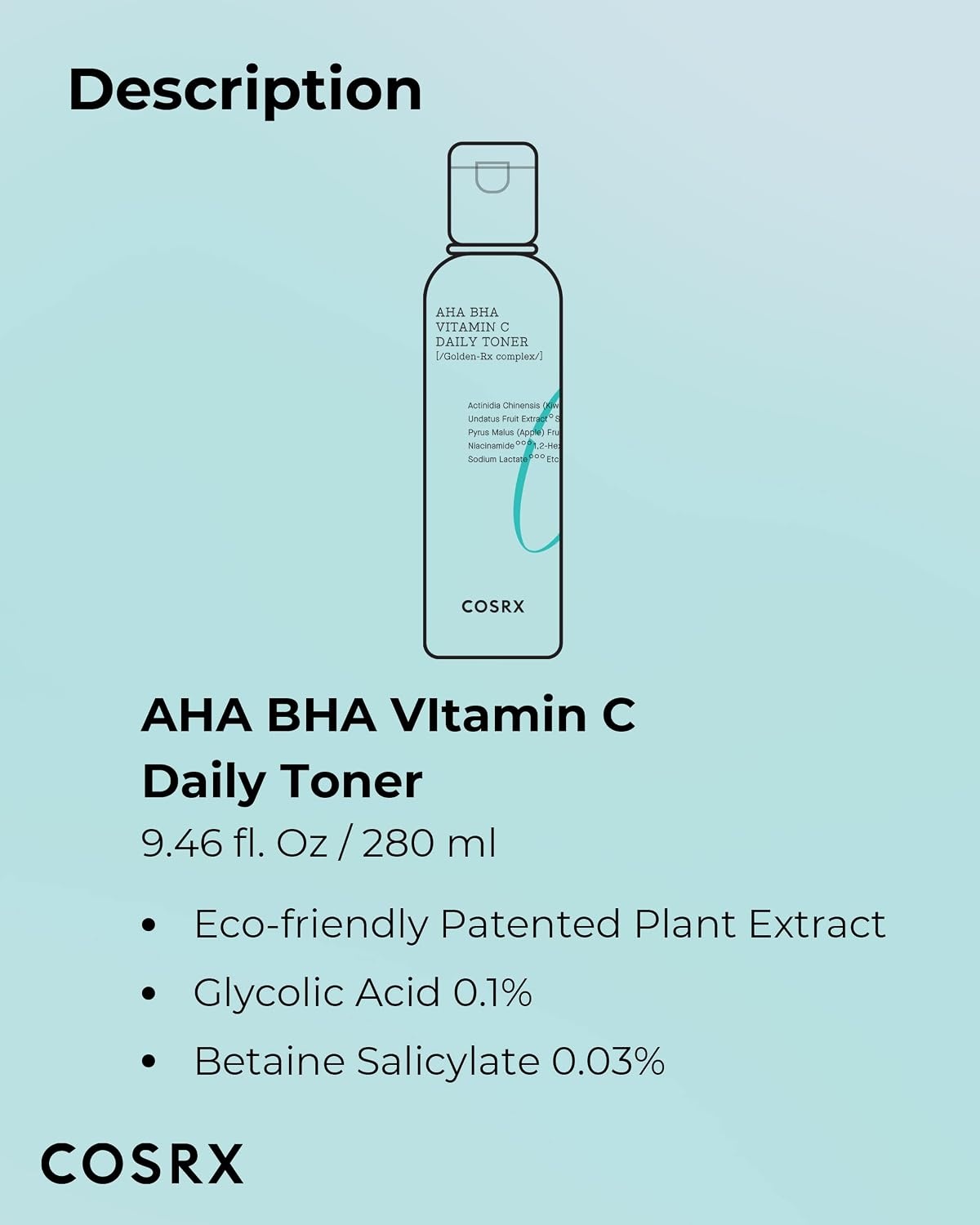 image:imageCOSRX ABC Daily Toner with AHA BHA Vitamin C Exfoliating 946 fl oz Day Night Care for Clean Radiant Skin Pore Texture Refining Refreshing Glow for Combination Oily Skin280ml 946 floz