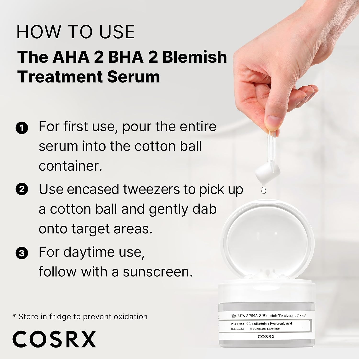 image:imageCOSRX AHA 2 BHA 2 Blemish Treatment Serum Quick amp Easy Spot Care 50g 30 Cotton Balls Spot Treatment Blackheads amp Whiteheads Sebum Control Paraben Free Phthalates Free Korean Skin Care