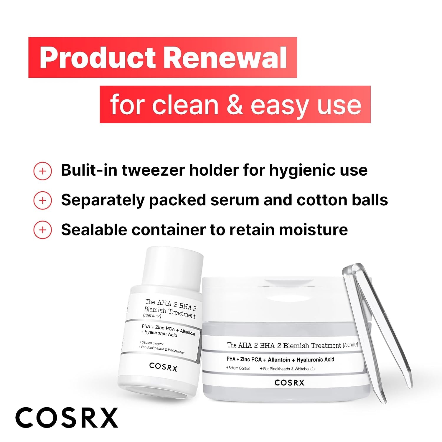 image:imageCOSRX AHA 2 BHA 2 Blemish Treatment Serum Quick amp Easy Spot Care 50g 30 Cotton Balls Spot Treatment Blackheads amp Whiteheads Sebum Control Paraben Free Phthalates Free Korean Skin Care