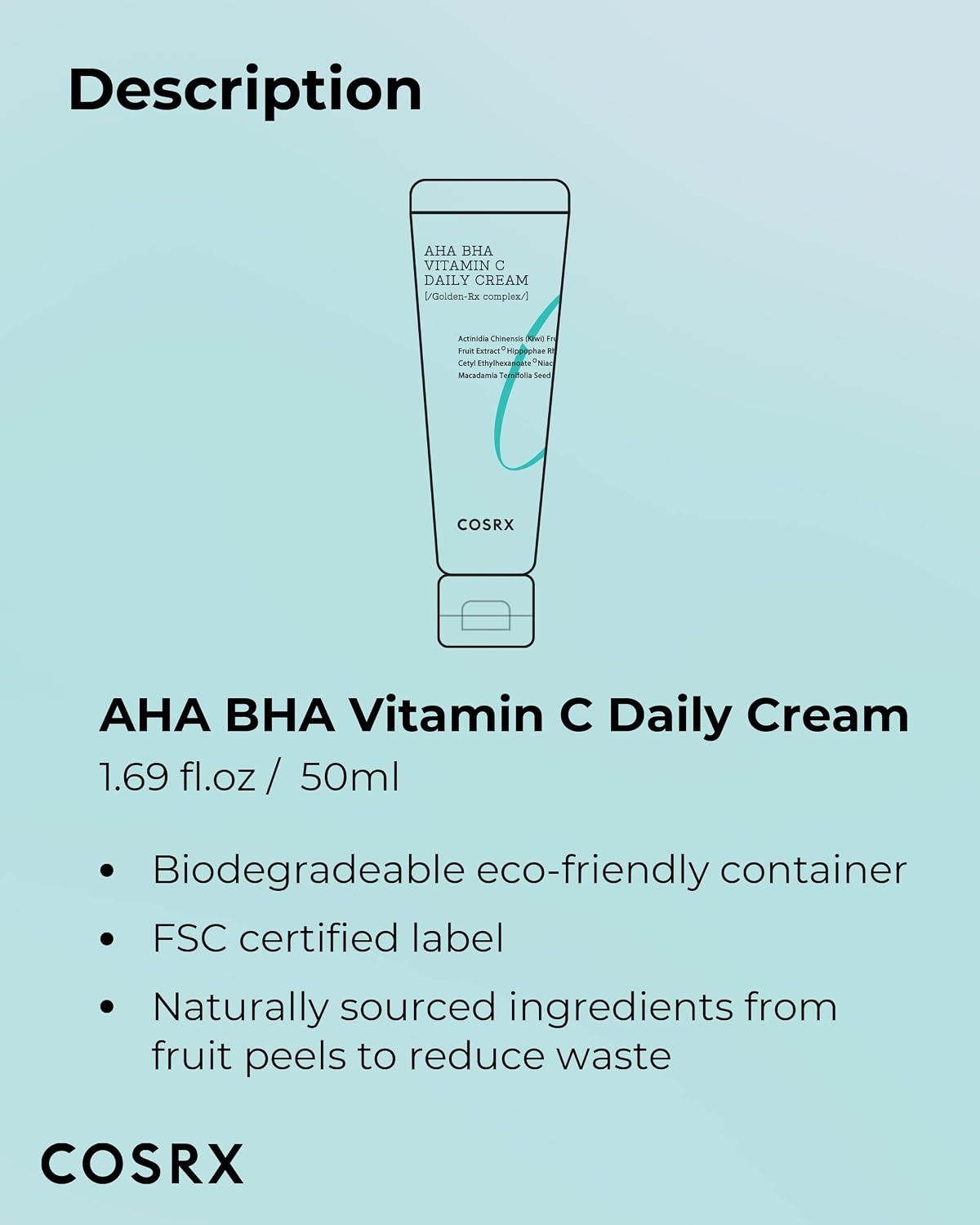 image:imageCOSRX AHA BHA Vitamin C Daily Face Cream Anti Aging Plumping 169 fl oz Brightening Hydrating Care with Fruit Extracts Skin Texture Tone Improvement Lightweight Finish Korean Skin Care