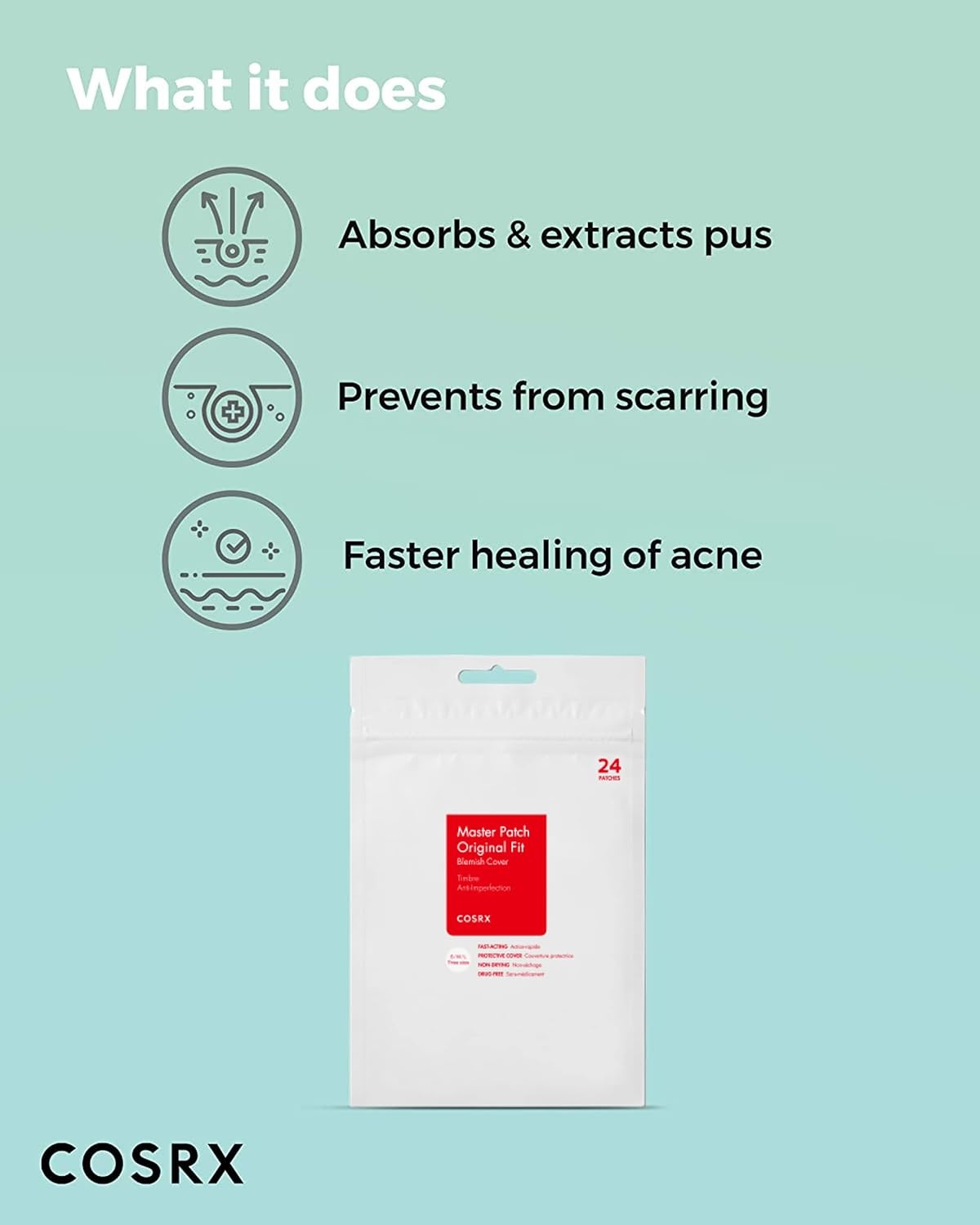 image:imageCOSRX Acne Pimple Patches Absorbing Hydrocolloid Spot 3 Size 72 Count Pimple Stickers for Blemishes and Zits Cover Absorbs Zits amp Blemish Spot Stickers for Face and Body Korean Skin Care96 Count Pack of 4