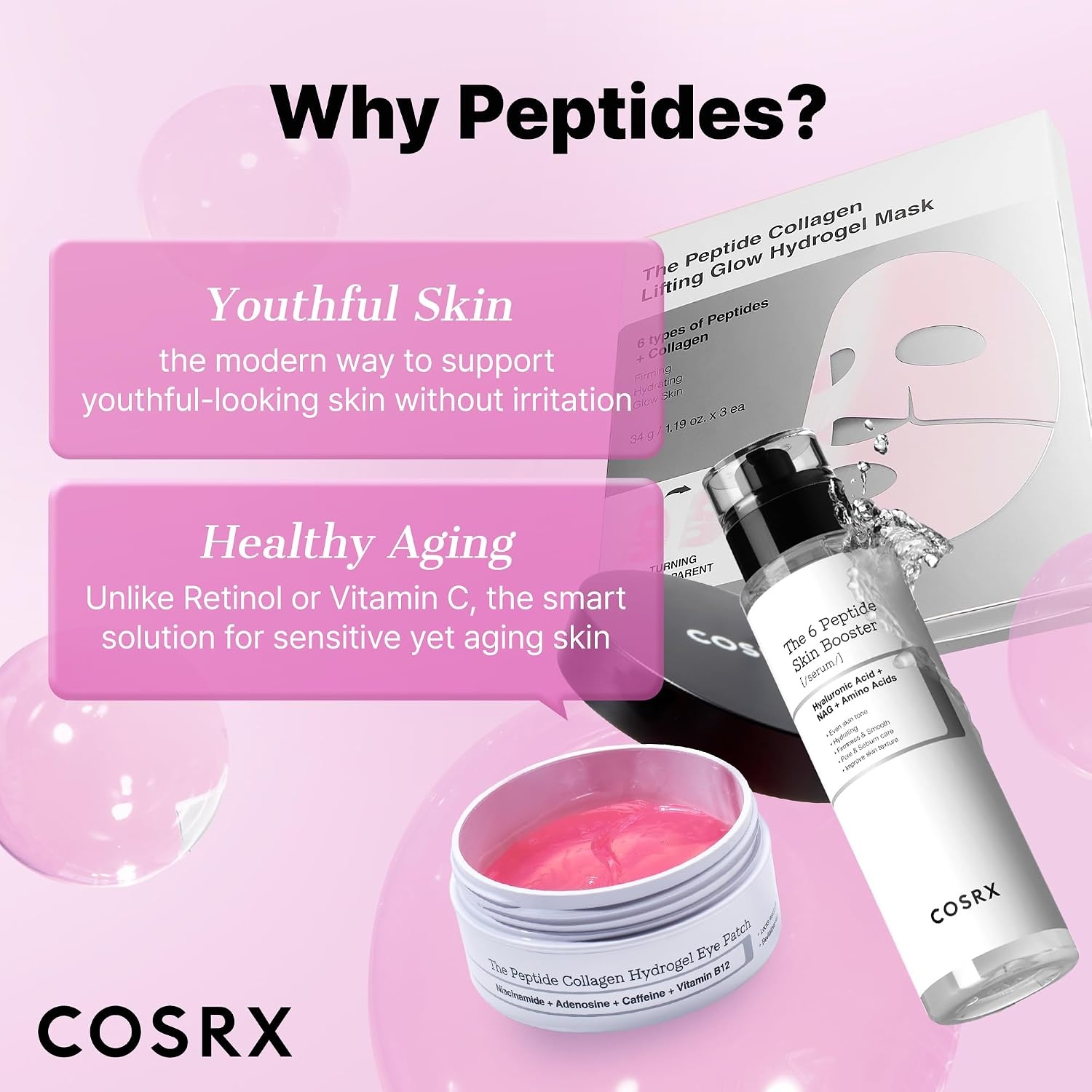 image:imageCOSRX Advanced Snail Mucin Glass Glow Hydrogel Face Masks Skincare 3 EA Collagen Face Mask Travel Essentials amp Self Care Gifts for Women Overnight Face Mask Korean Skin Care6 Peptides