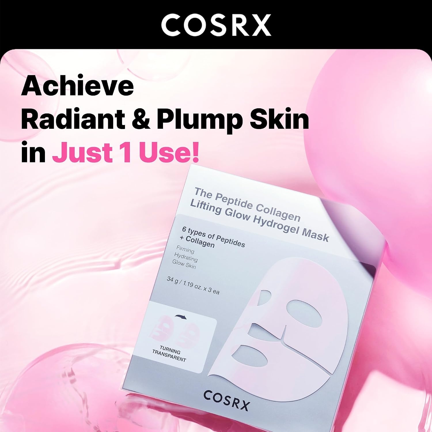 image:imageCOSRX Advanced Snail Mucin Glass Glow Hydrogel Face Masks Skincare 3 EA Collagen Face Mask Travel Essentials amp Self Care Gifts for Women Overnight Face Mask Korean Skin Care6 Peptides