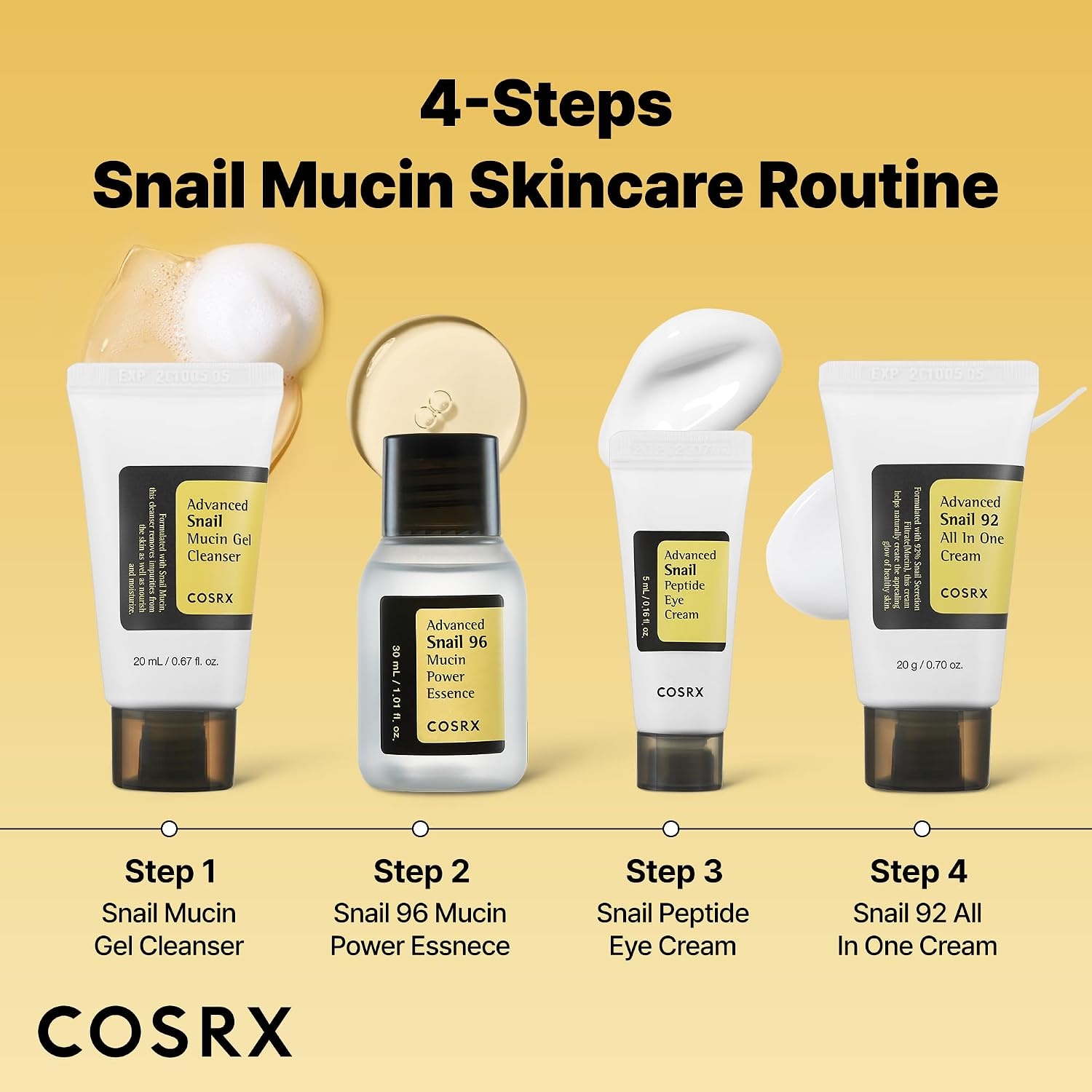 image:imageCOSRX All About Snail Mucin Korean Skin Care Set Mini Travel Essentials Travel Size Gift Set with Snail Mucin Face Wash Serum Moisturizer amp Eye Cream Rejuvenating Kit Self Care Gift Set