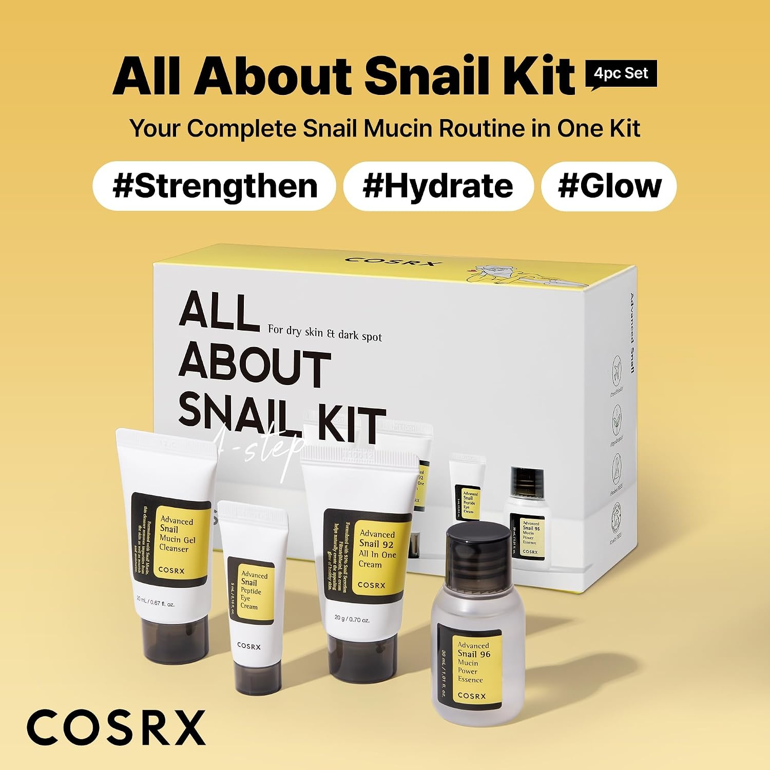 image:imageCOSRX All About Snail Mucin Korean Skin Care Set Mini Travel Essentials Travel Size Gift Set with Snail Mucin Face Wash Serum Moisturizer amp Eye Cream Rejuvenating Kit Self Care Gift Set