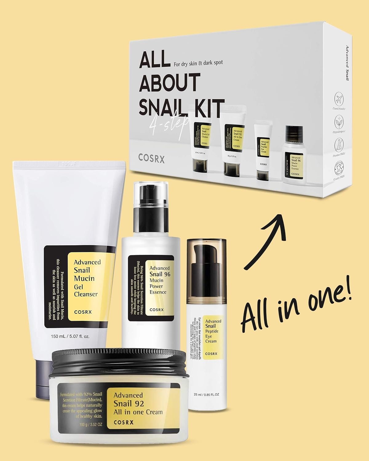 image:imageCOSRX All About Snail Set Hydrogel Mask 3EA Snail Mucin Skincare Set and Glass Glow Hydrogel Collagen Face Mask Travel Essentials Stocking Stuffers Korean Skin Care