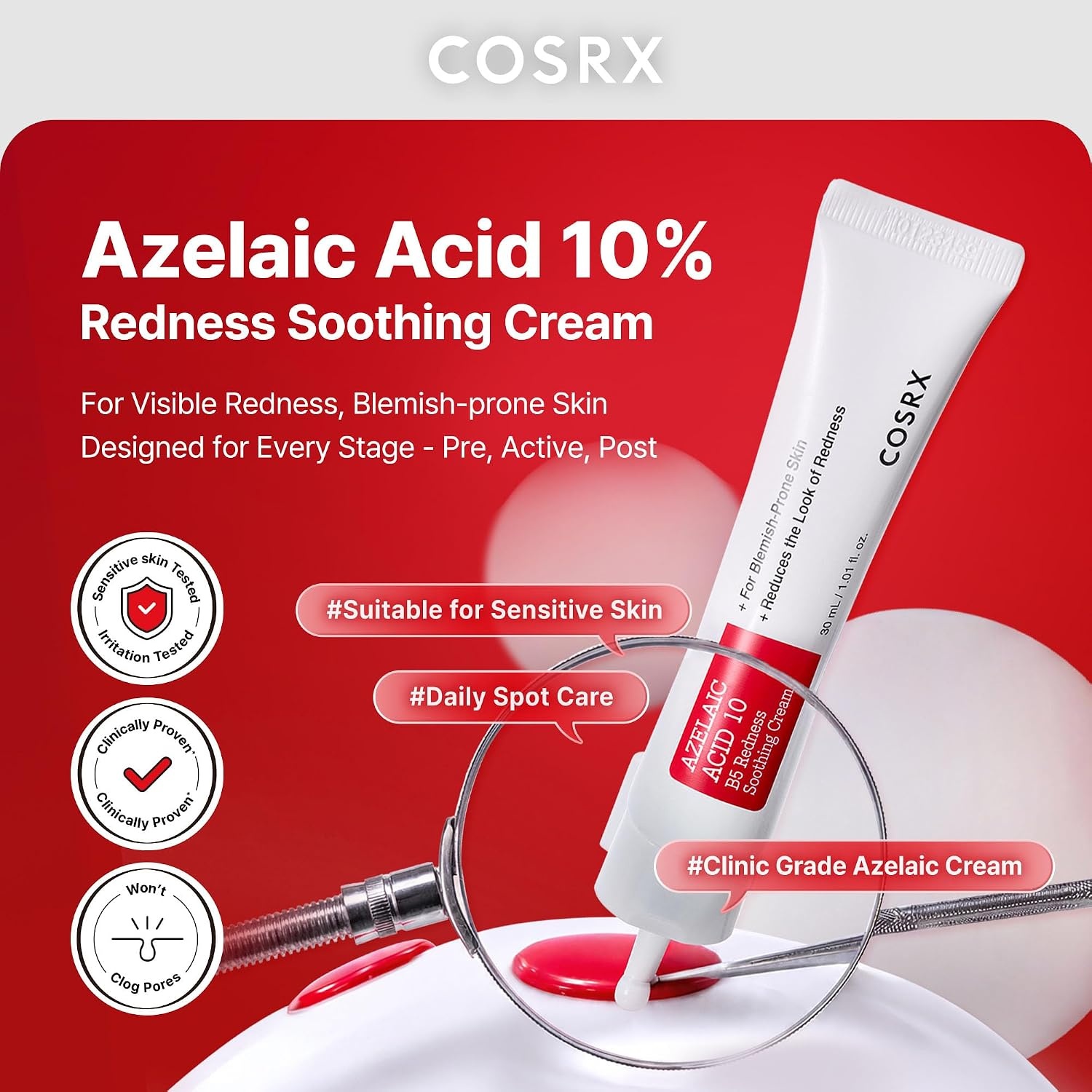image:imageCOSRX Azelaic Acid 10 B5 Redness Soothing Cream Gel 101 fl oz Facial Cream for Redness amp Blemish Care Lightweight amp Hydrating with Centella amp Hyaluronic Acid Korean Skincare