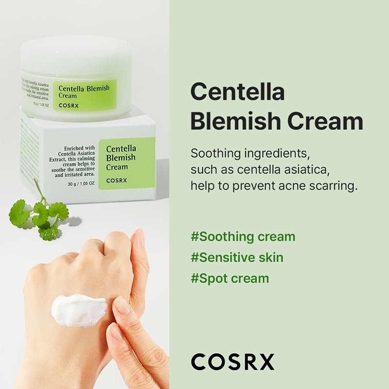 image:imageCOSRX Centella Blemish Cream 105 floz 30g Centella Korean Skin Care Vegan Cruelty Free Paraben Free Cica Care for Irritated Spots Redness Relief Skin Recovery Vegan Cruelty Free Paraben Free Korean Skin Care