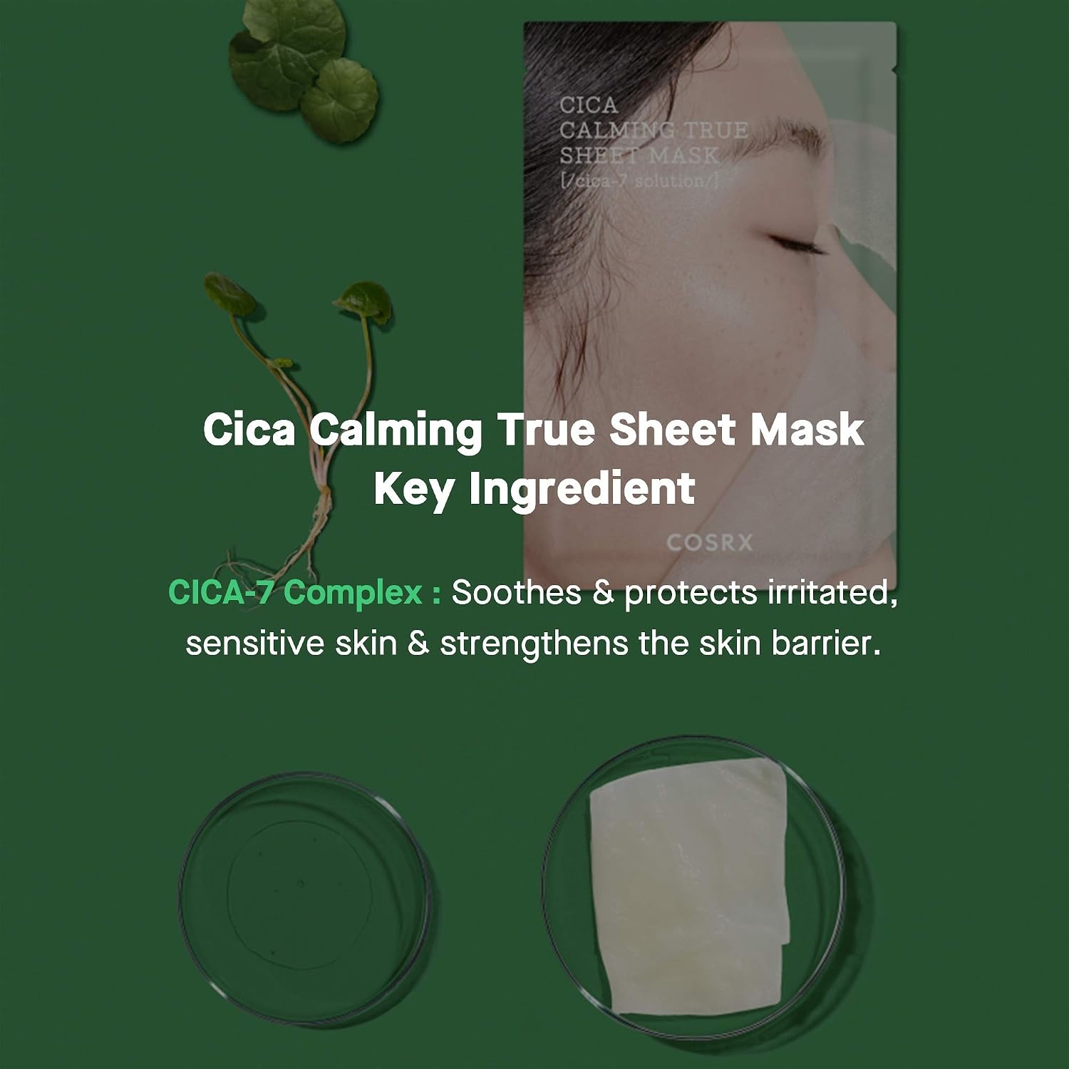 image:imageCOSRX Cica Calming True Sheet Mask Centella Face Mask 071 fl oz Soothing Care for Sensitive Irritated Skin Redness Relief Lightweight Serum Finish Paraben Free Korean Skin Care
