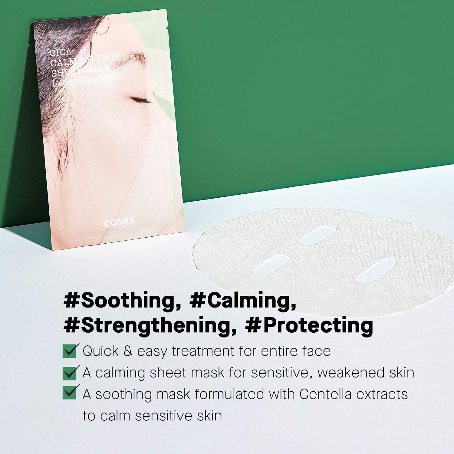 image:imageCOSRX Cica Calming True Sheet Mask Centella Face Mask 071 fl oz Soothing Care for Sensitive Irritated Skin Redness Relief Lightweight Serum Finish Paraben Free Korean Skin Care