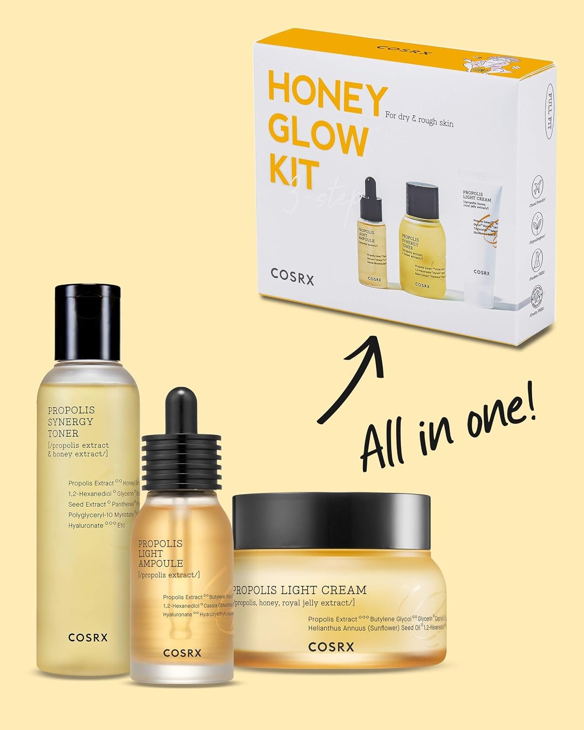 image:imageCOSRX Honey Glow Kit Propolis Toner Serum amp Cream Travel Size Set Korean Skin Care Gift Set Deep Moisture Nourishment for Dull Dry Skin Glass Skin Routine TSAFriendly Minis