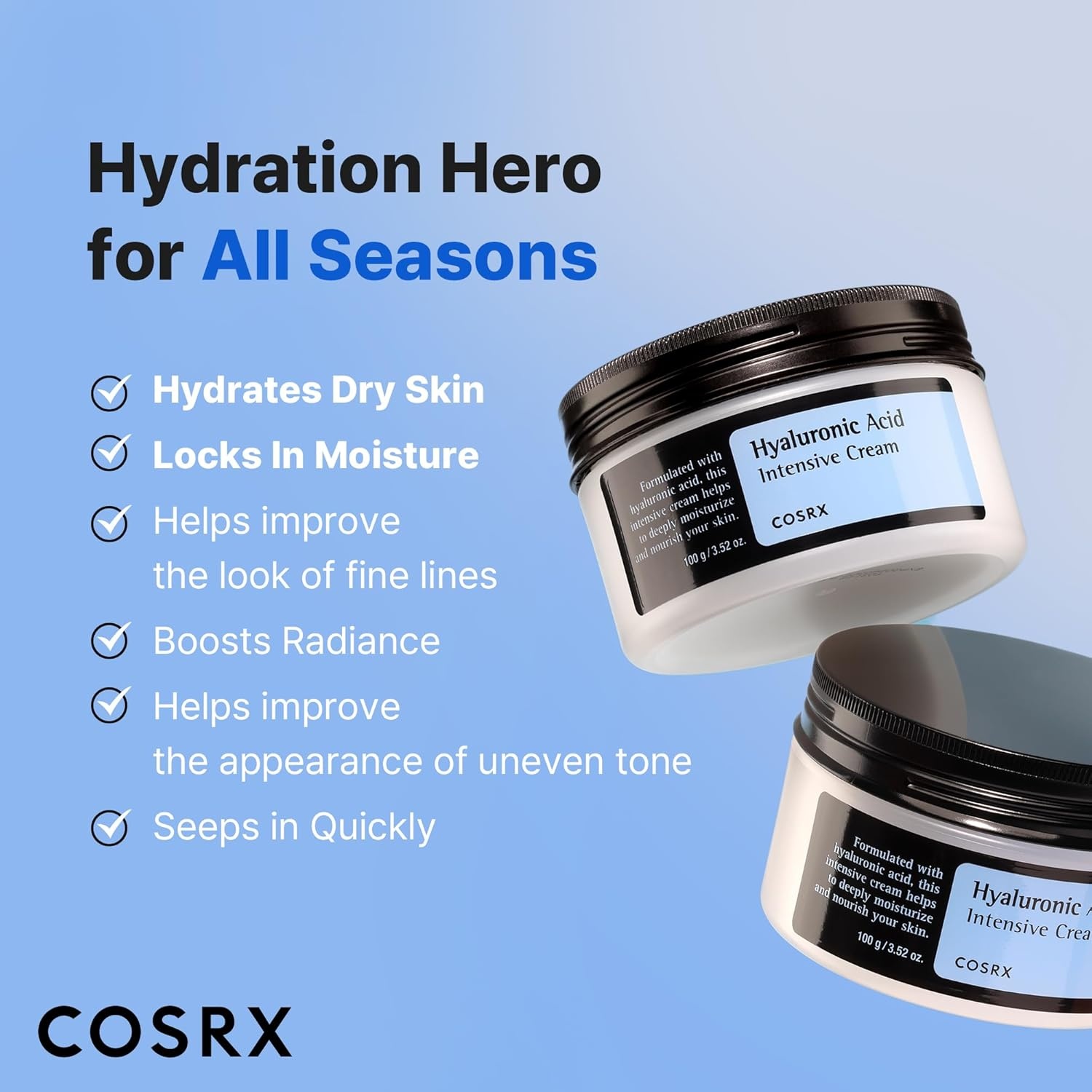 image:imageCOSRX Hyaluronic Acid Cream Daily Moisturizer for Sensitive Skin 352 oz Lightweight NonGreasy Longlasting Hydration for Glass Skin Moisture Barrier Repair Korean Skin Care 352 oz
