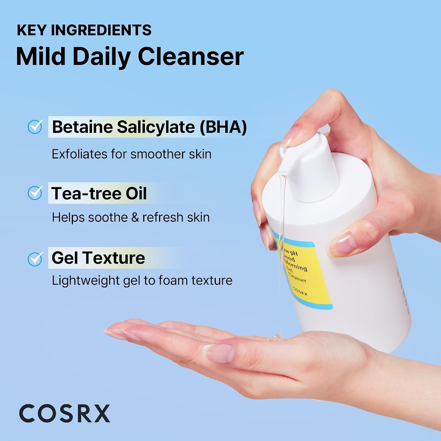 image:imageCOSRX Low pH Good Morning Gel Cleanser BHA Face amp Body Wash 1352 fl oz Daily Mild Formula for Sensitive Skin pH Balancing Tea Tree Oil Gentle Sebum Pore Care Korean Skin CareGood Morning Gel Cleanser