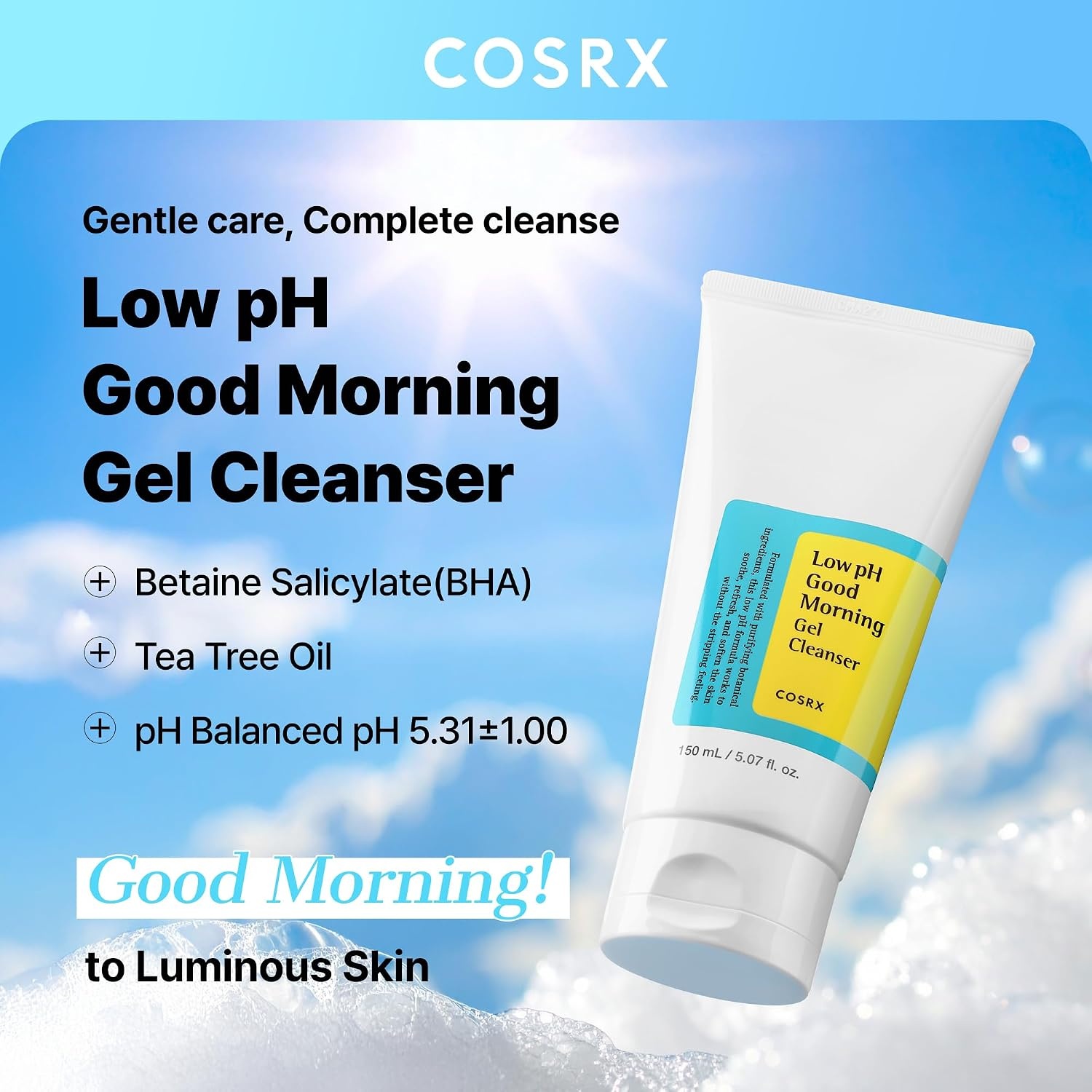 image:imageCOSRX Low pH Good Morning Gel Cleanser BHA Face amp Body Wash 1352 fl oz Daily Mild Formula for Sensitive Skin pH Balancing Tea Tree Oil Gentle Sebum Pore Care Korean Skin CareGood Morning Gel Cleanser