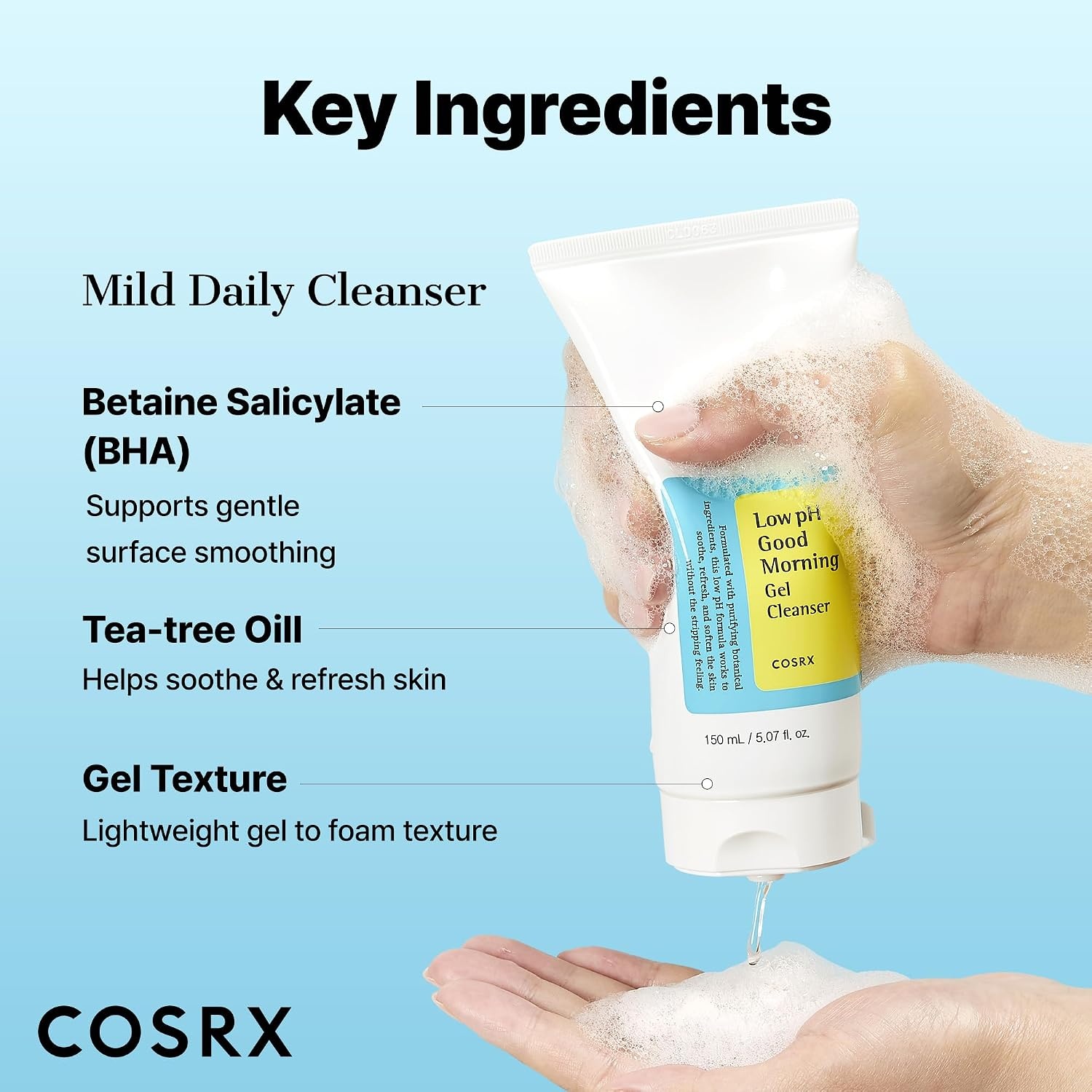image:imageCOSRX Low pH Good Morning Gel Cleanser BHA Face amp Body Wash 1352 fl oz Daily Mild Formula for Sensitive Skin pH Balancing Tea Tree Oil Gentle Sebum Pore Care Korean Skin CareGood Morning Gel Cleanser