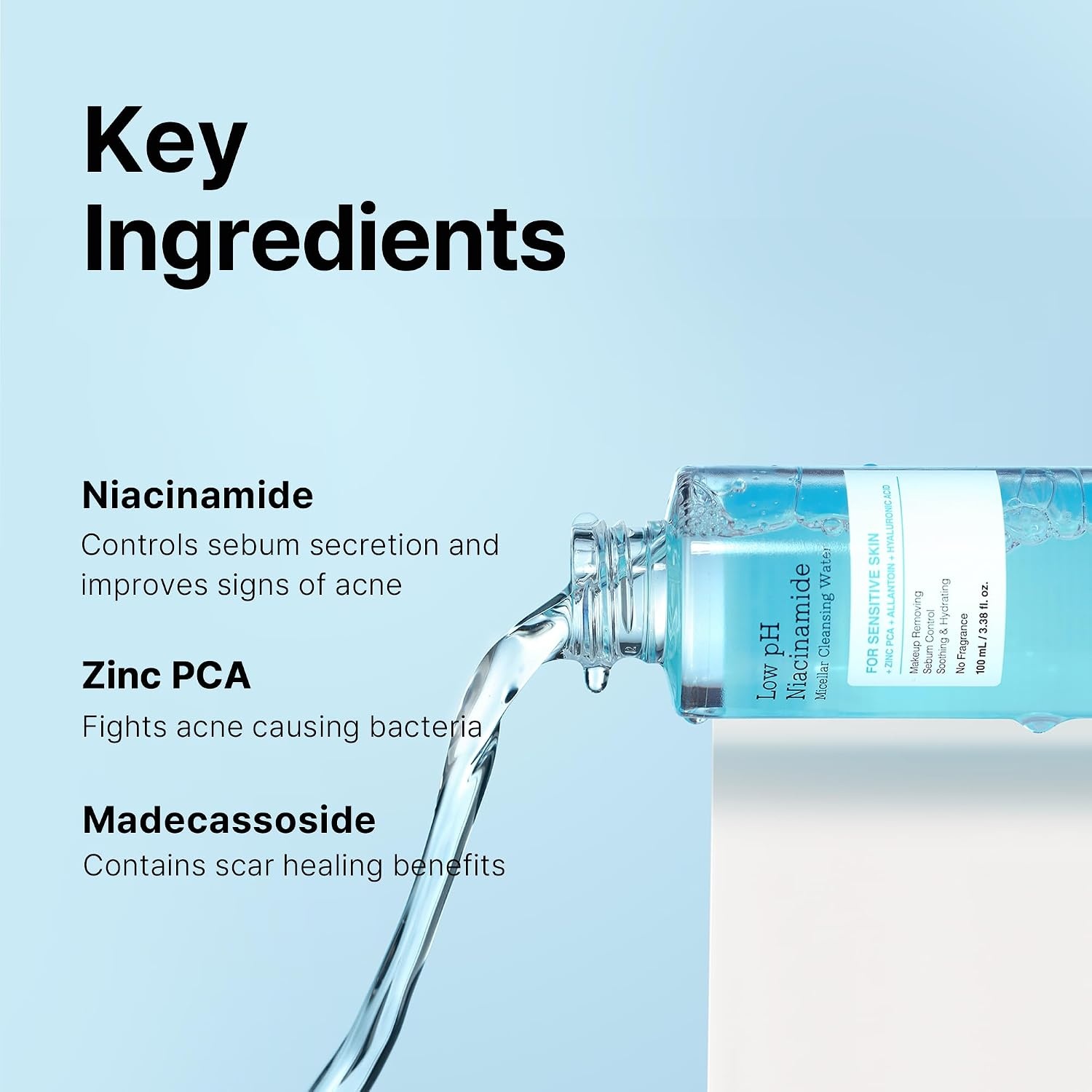 image:imageCOSRX Low pH Niacinamide Cleansing Water for Sensitive Skin 338 floz Micellar Makeup Remover Daily Mild Facial Wash Sebum Control Pore Care NoRinse Formula Korean Skin Care338 Fl Oz Pack of 1