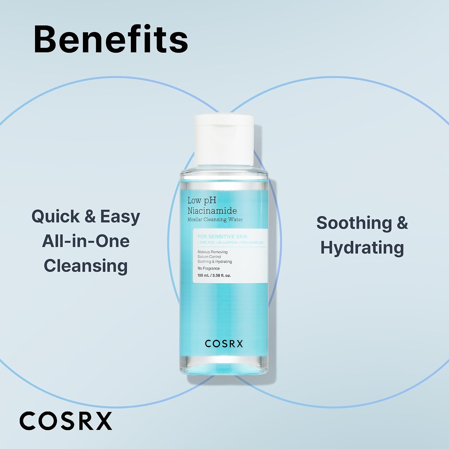 image:imageCOSRX Low pH Niacinamide Cleansing Water for Sensitive Skin 338 floz Micellar Makeup Remover Daily Mild Facial Wash Sebum Control Pore Care NoRinse Formula Korean Skin Care338 Fl Oz Pack of 1