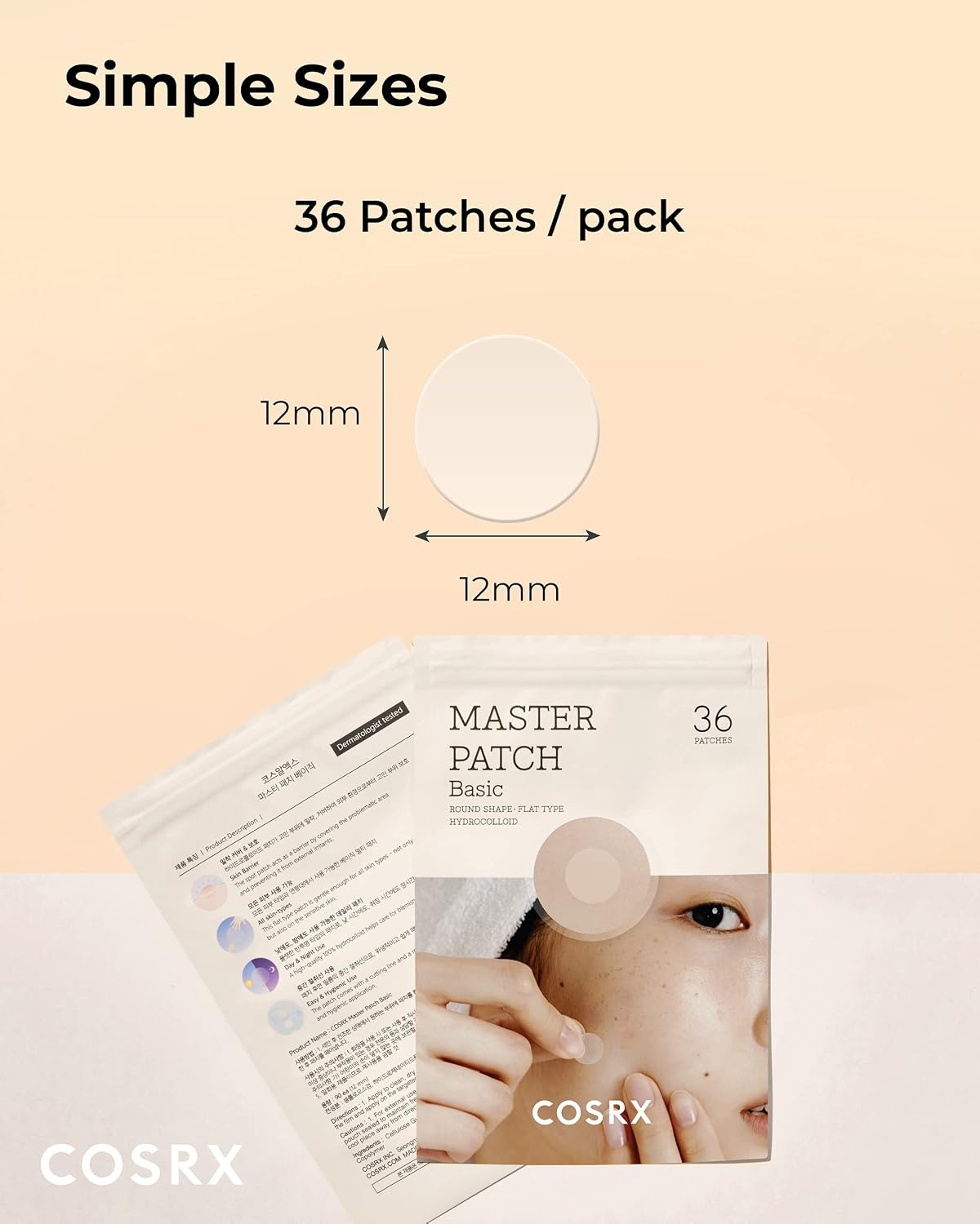 image:imageCOSRX Master Patch Basic Value Pack Absorbing Hydrocolloid 90 Counts Overnight Acne Patch Hydrocolloid Blemish Spot Sticker for Face Strong adhesion amp Thicker Spot Cover 1 Sizes36 Count Pack of 1