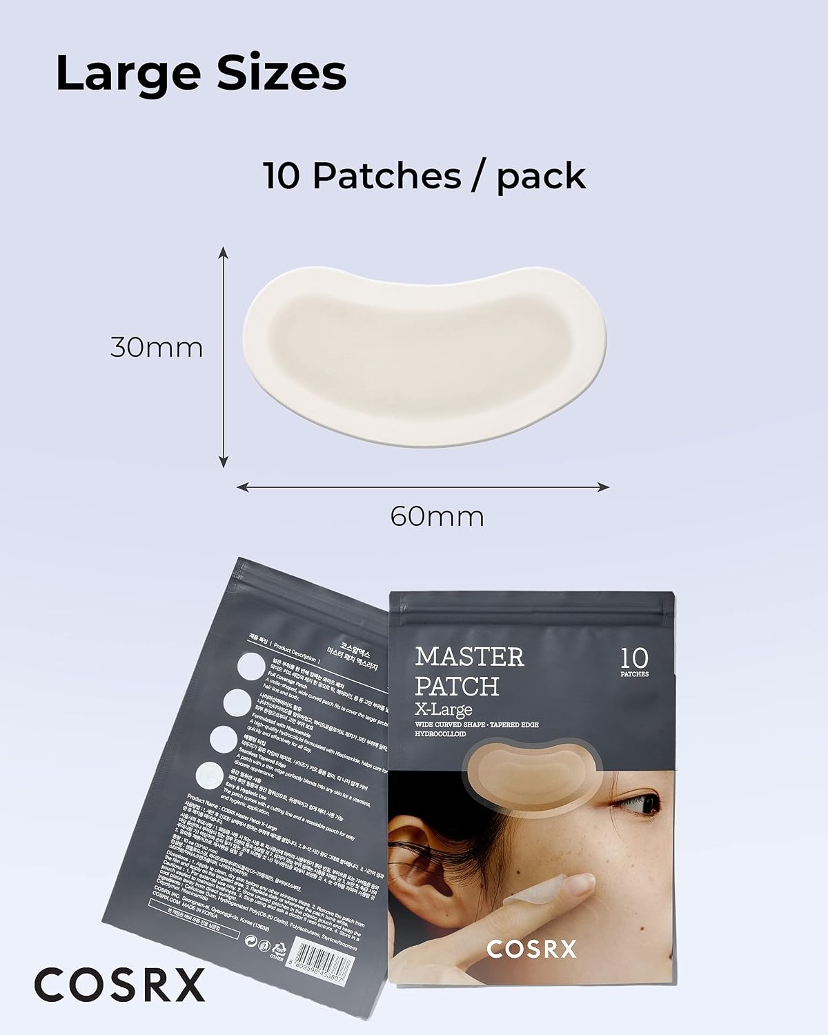 image:imageCOSRX Master Patch Intensive OvalShaped Patches XLarge 10 Counts Hydrocolloid Pimple Stickers with Tea Tree Oil amp Salicylic Acidm Quick amp Easy Blemish Zit Spot Treatment Korean Skin care