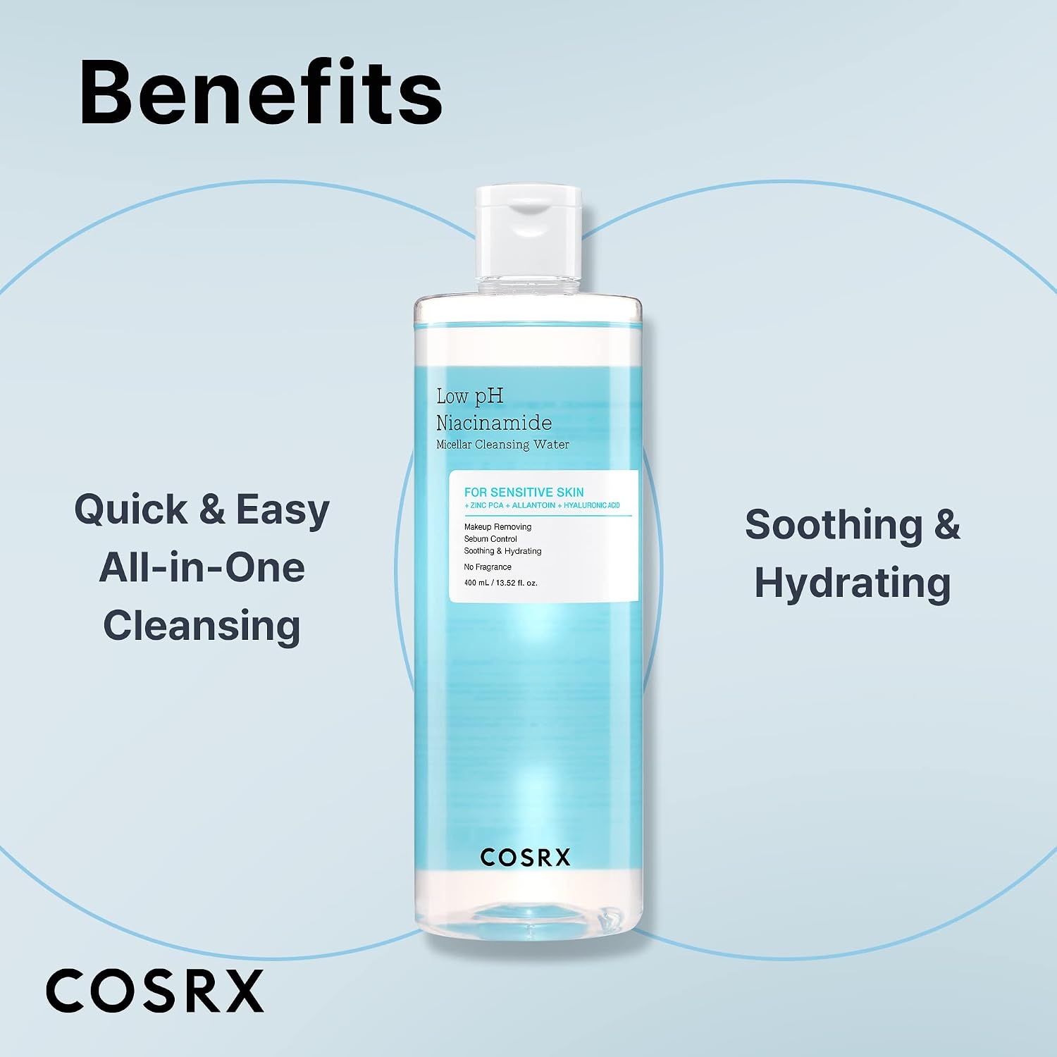 image:imageCOSRX Micellar for Sensitive Skin Snail 96 Mucin Power Essence amp Low pH Niacinamide Micellar Cleansing Water Hydrating Radiating Serum amp Daily Cleanser for Sensitive Skin Korean Skin Care