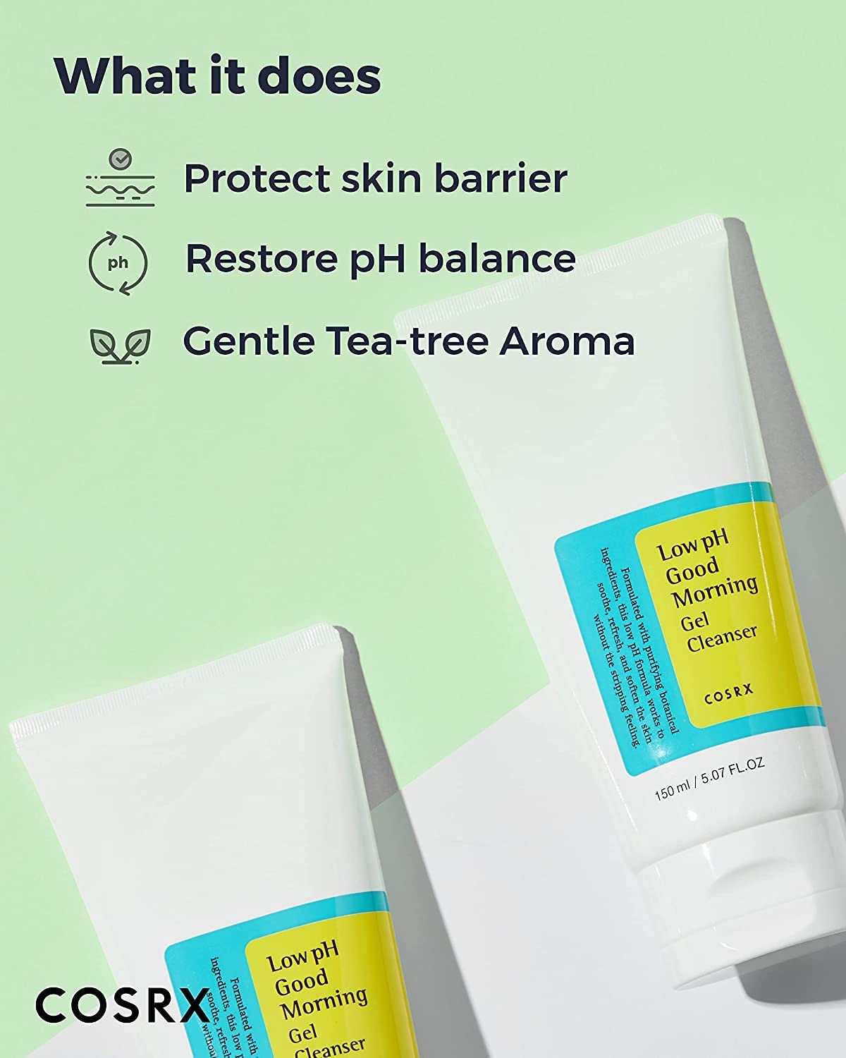 image:imageCOSRX Morning Skincare Routine Low pH Good Morning Gel Cleanser Low pH Good Night Soft Peeling Gel Cleanse and Exfoliate Sensitive Skin PHA Korean Skin Care