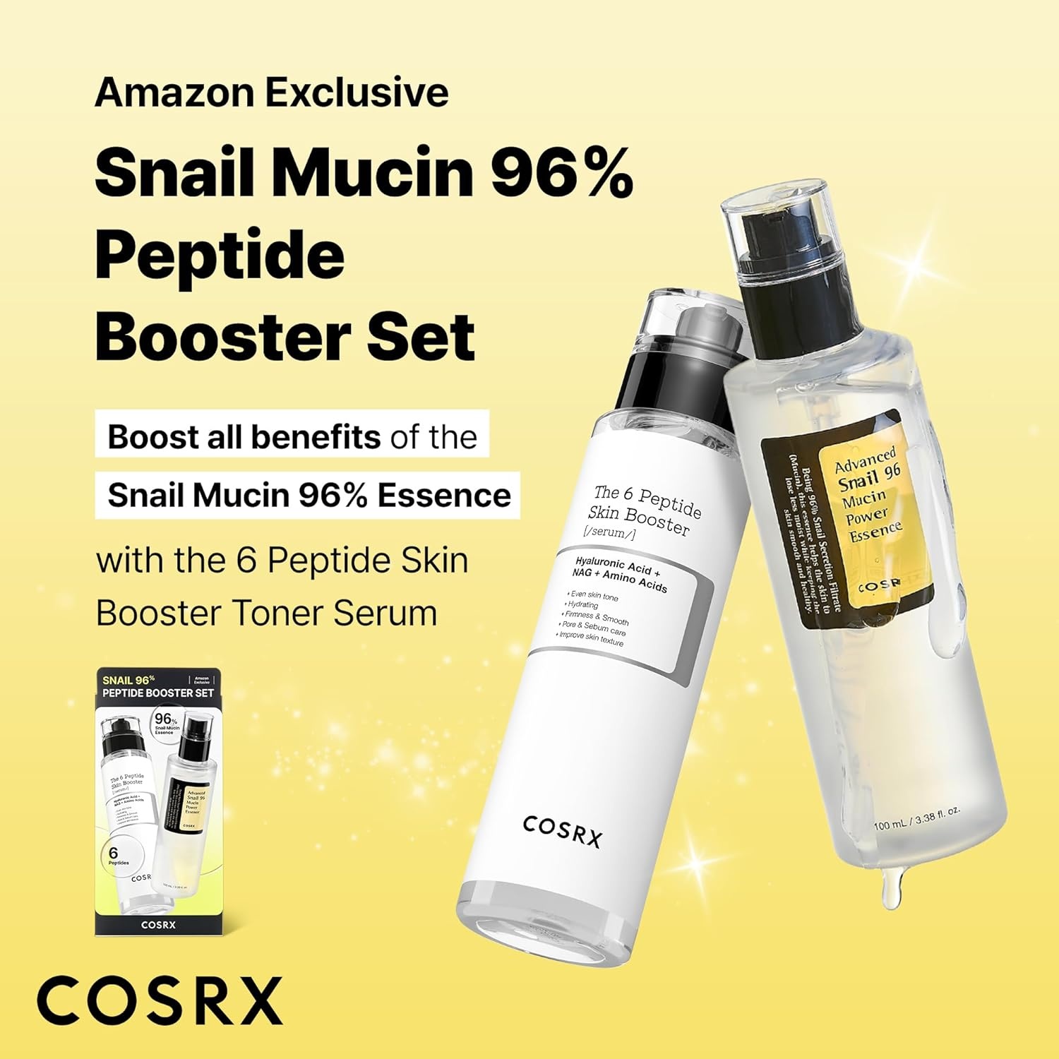 image:imageCOSRX Niacinamide 15 Peptide Booster Serum Set Pore Care amp Hydration Amazon Exclusive Korean Skin Care Set Gift Sets for Pore Care Hydration Glow Elasticity amp SmootherLooking SkinSnail 96 Peptide Set