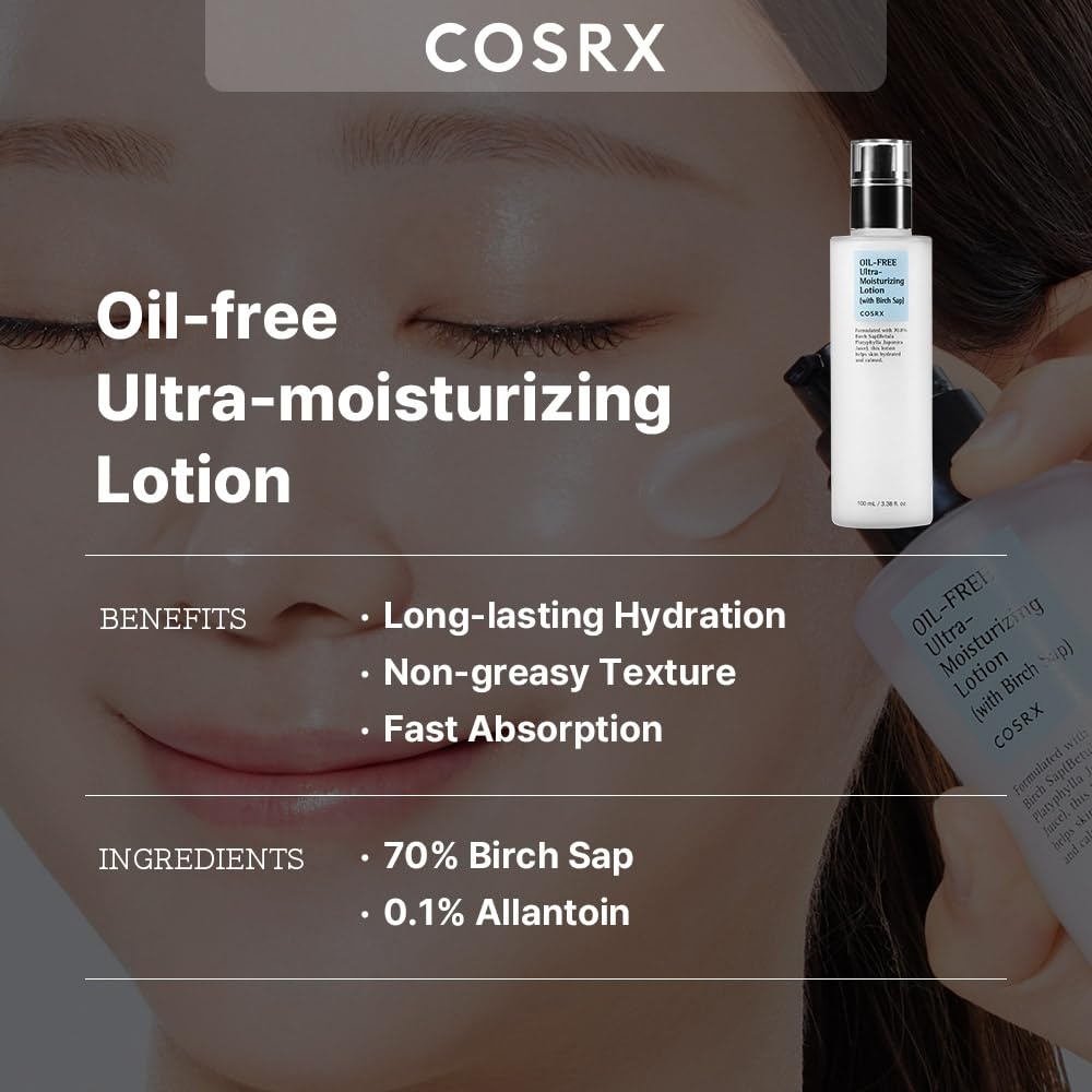 image:imageCOSRX Oil Free Lotion with Birch Sap Acne Facial Moisturizer 338 fl oz Lightweight Daily Hydration for Oily Combination All Skin Types Fresh NonSticky Finish Korean Skin Care