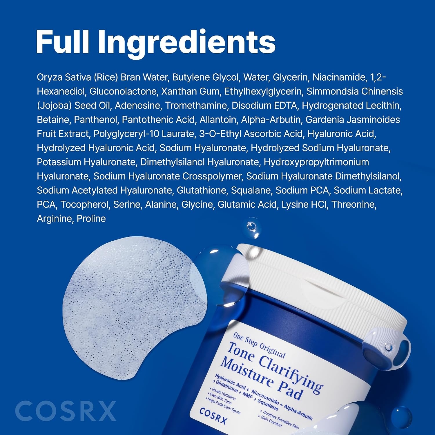 image:imageCOSRX OneStep Tone Clarifying Toner Pads Even Skin amp Hydration 100 Pads Toning Pad for Skin Texture amp Hydration amp Evening Skin Tone with Arbutin Glutathione amp Hyaluronic Acids Korean Skin CareTone Clarifying Moisture
