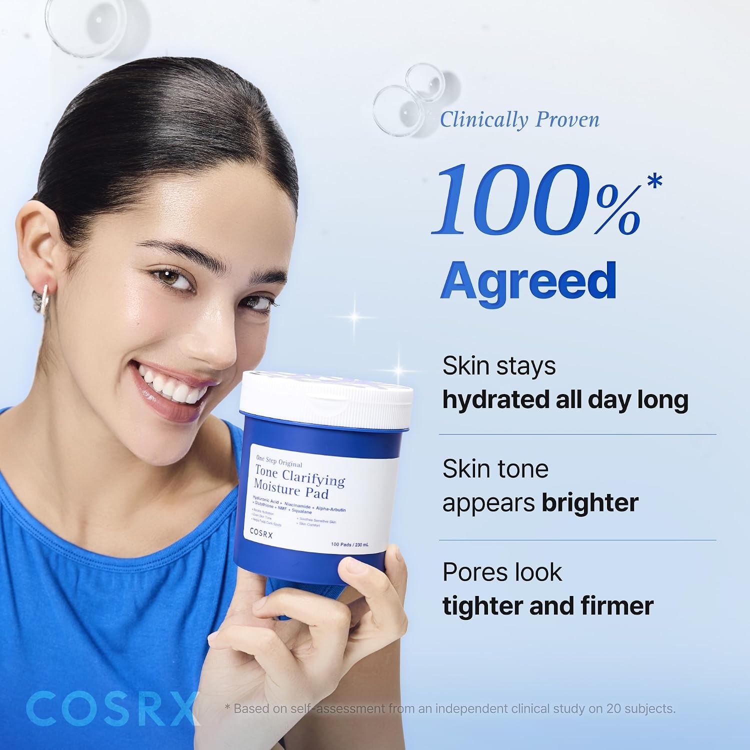 image:imageCOSRX OneStep Tone Clarifying Toner Pads Even Skin amp Hydration 100 Pads Toning Pad for Skin Texture amp Hydration amp Evening Skin Tone with Arbutin Glutathione amp Hyaluronic Acids Korean Skin CareTone Clarifying Moisture