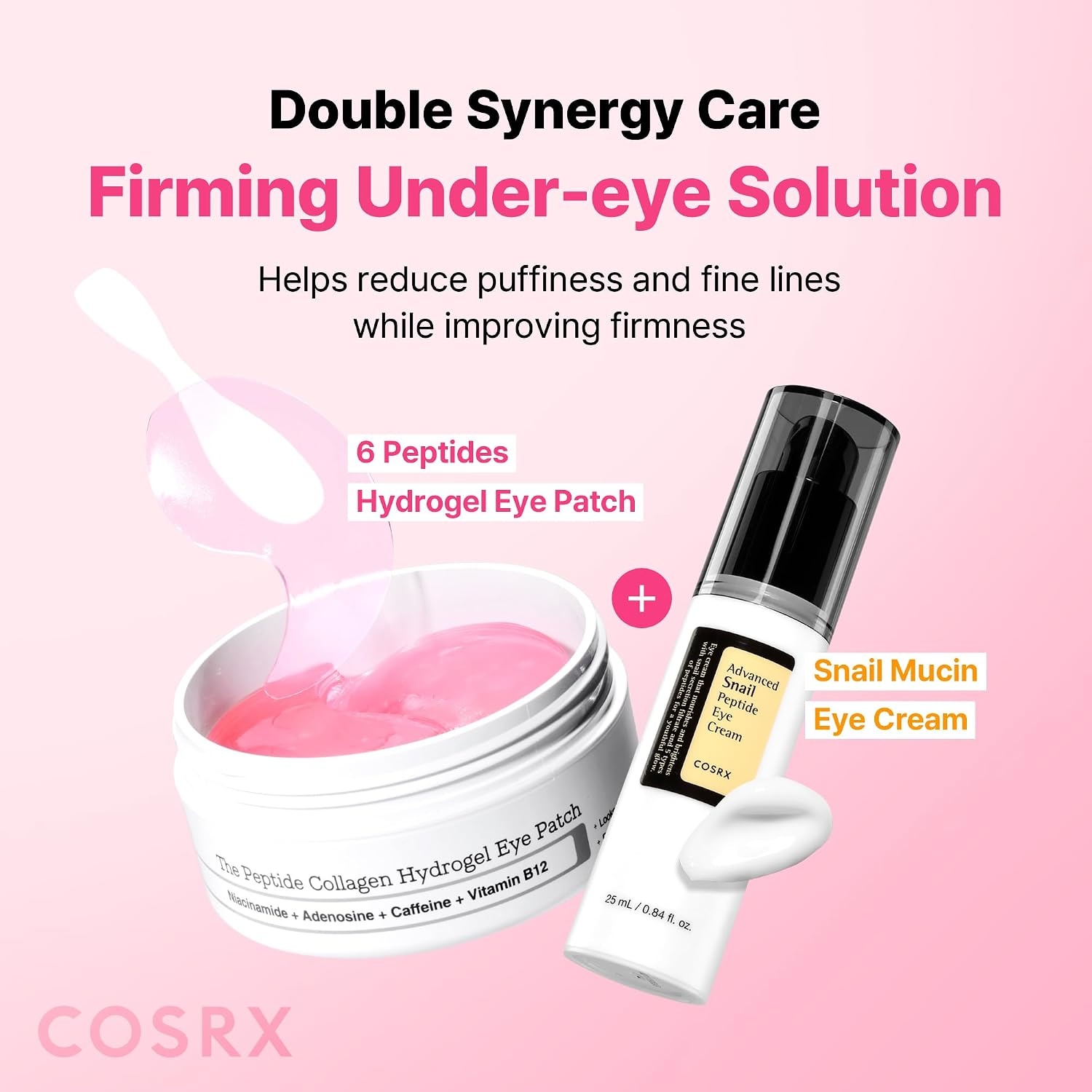 image:imageCOSRX Pink Peptides Collagen Hydrogel Eye Patch 2 Pack for Puffy Eyes Cooling amp Firming Under Eye Patches with 4Peptide amp Caffeine Depuffing Gel Eye Mask Korean Skin CarePeptide Eye Patch 1 Pack