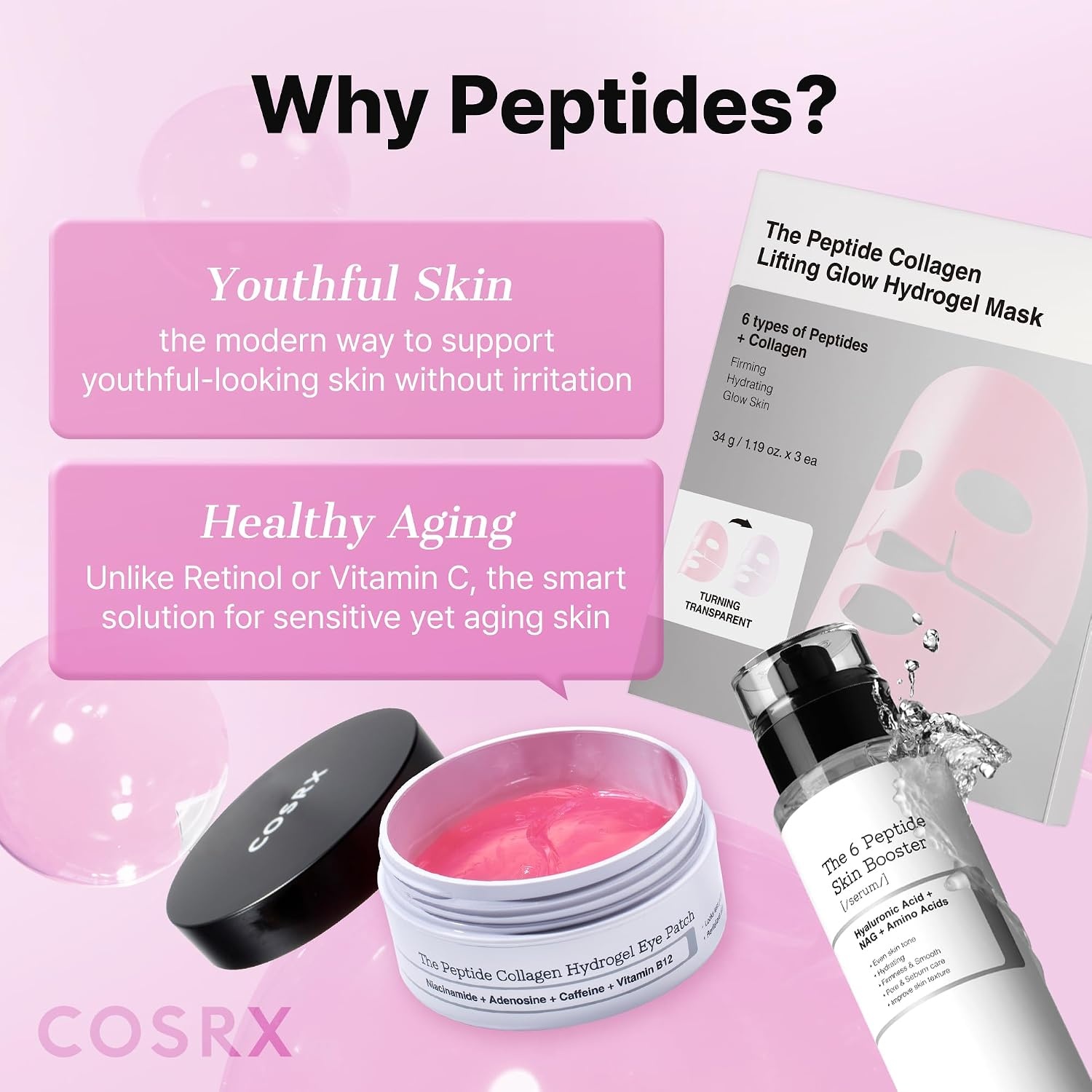 image:imageCOSRX Pink Peptides Collagen Hydrogel Eye Patch 2 Pack for Puffy Eyes Cooling amp Firming Under Eye Patches with 4Peptide amp Caffeine Depuffing Gel Eye Mask Korean Skin CarePeptide Eye Patch 1 Pack