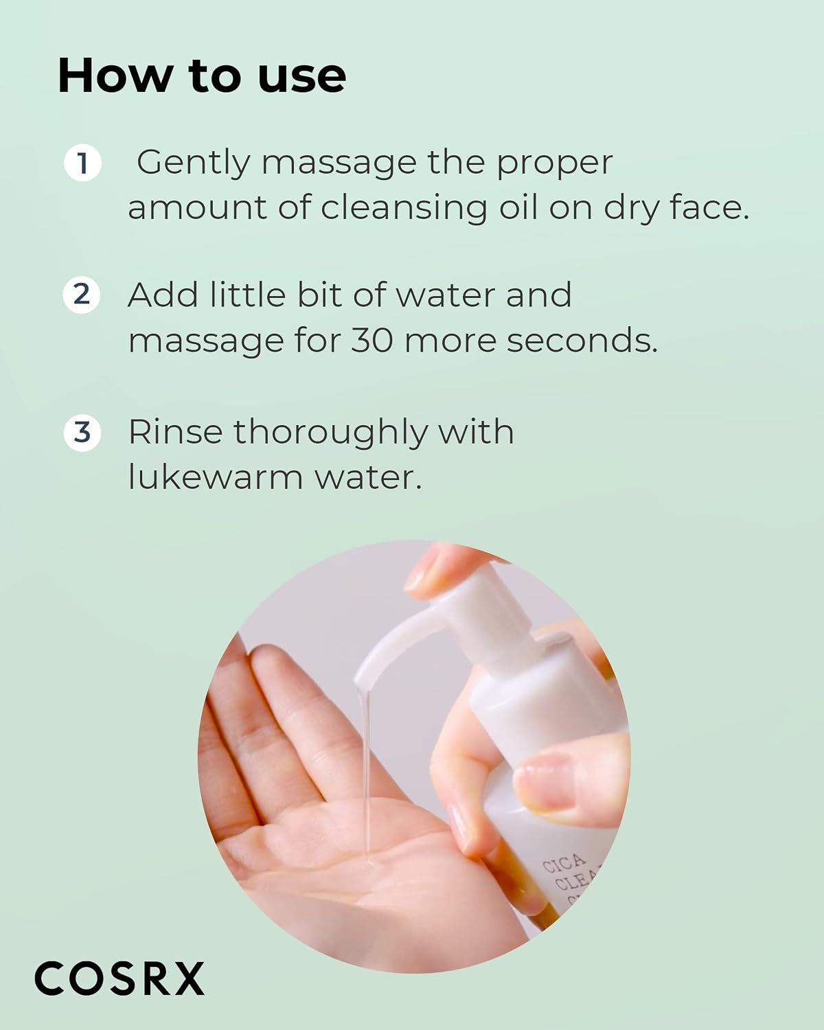 image:imageCOSRX Pure Fit CICA Cleansing Oil for Sensitive Skin 676 fl oz Light Weight Makeup Remover Purifying Centella CICA7 Complex Jojoba seed oil