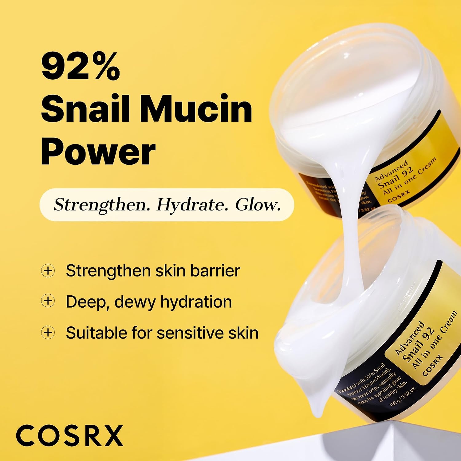 image:imageCOSRX Snail Mucin 92 Face Moisturizer for Soft amp Glowy Skin 352 oz Lightweight Moisturing amp Soothing Cream for All Skin Types Korean Skin Care Korean Moisturizer Face Cream352 floz 2 Pack