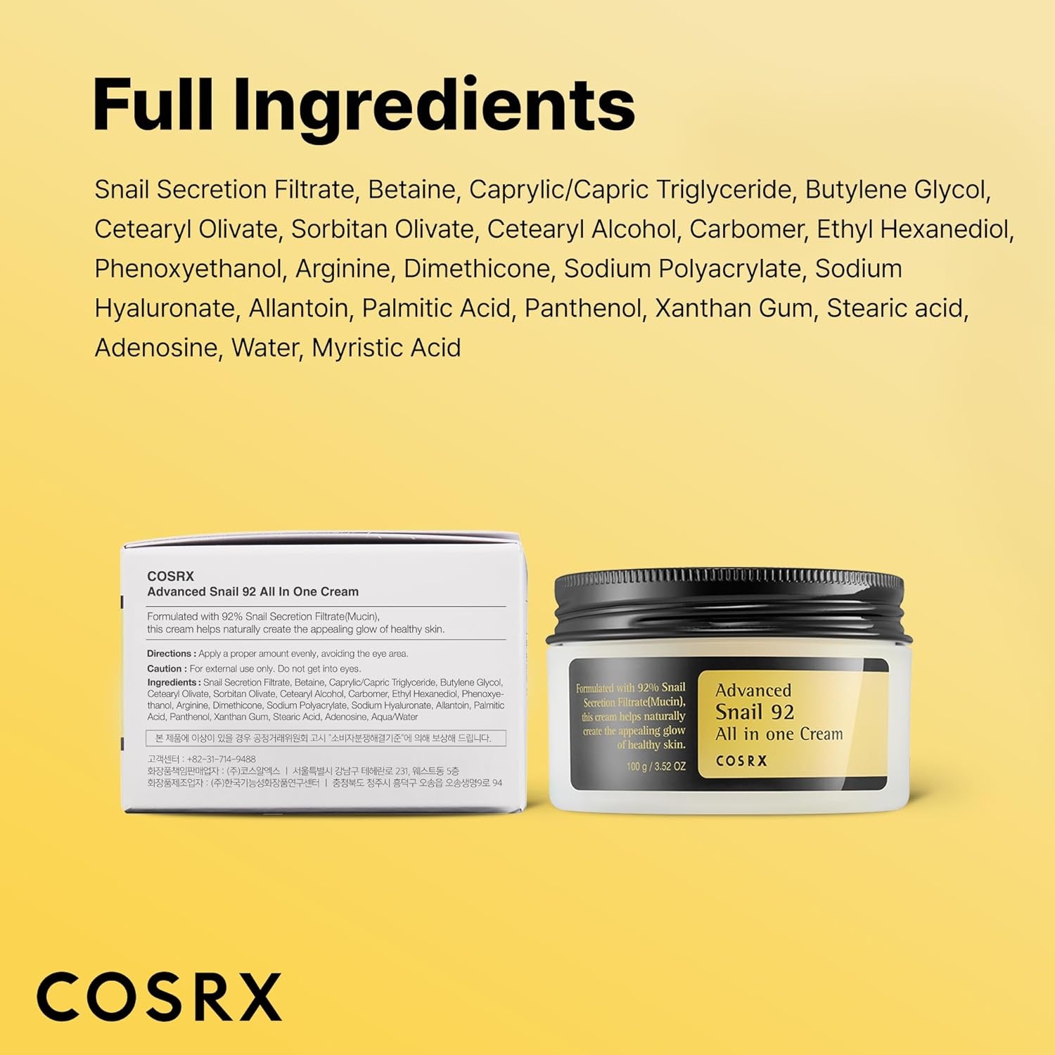 image:imageCOSRX Snail Mucin 92 Face Moisturizer for Soft amp Glowy Skin 352 oz Lightweight Moisturing amp Soothing Cream for All Skin Types Korean Skin Care Korean Moisturizer Face Cream352 floz 2 Pack
