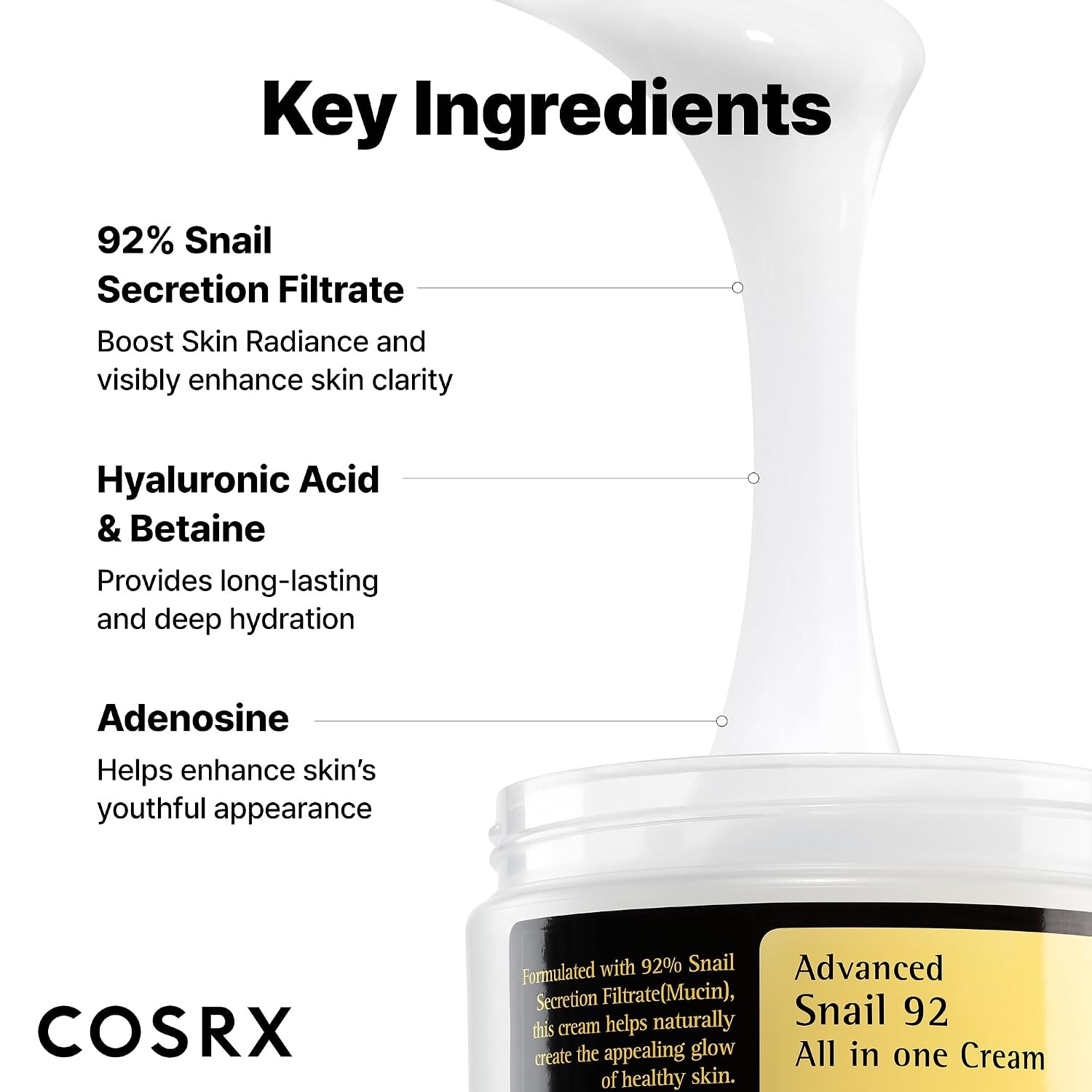 image:imageCOSRX Snail Mucin 92 Face Moisturizer for Soft amp Glowy Skin 352 oz Lightweight Moisturing amp Soothing Cream for All Skin Types Korean Skin Care Korean Moisturizer Face Cream352 floz 1 Pack