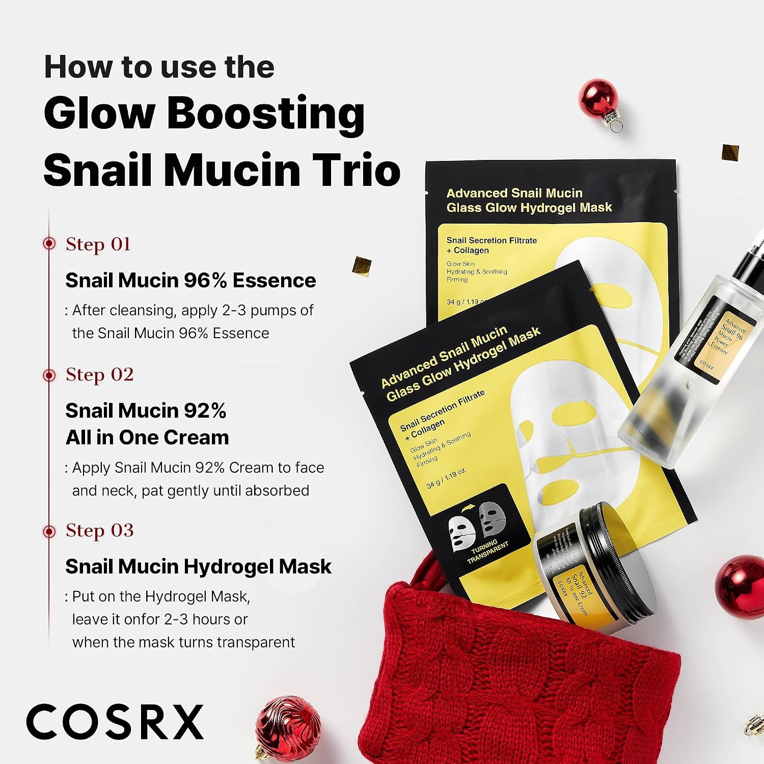 image:imageCOSRX Snail Mucin Limited Gift Set with Snail Mucin Repairing Serum Moisturizer amp Collagen Face Mask Korean Skin Care Set Gifts for Women Amazon Exclusive
