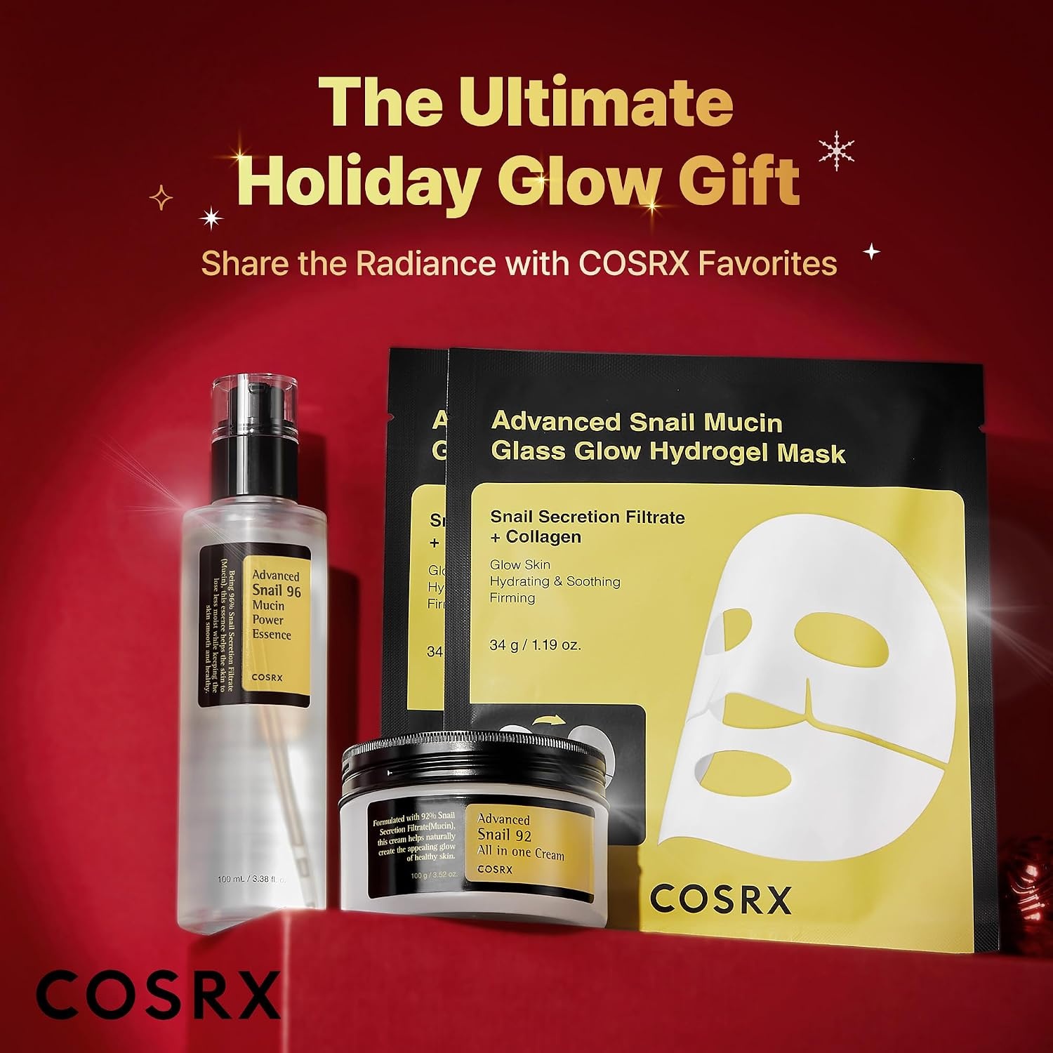 image:imageCOSRX Snail Mucin Limited Gift Set with Snail Mucin Repairing Serum Moisturizer amp Collagen Face Mask Korean Skin Care Set Gifts for Women Amazon Exclusive