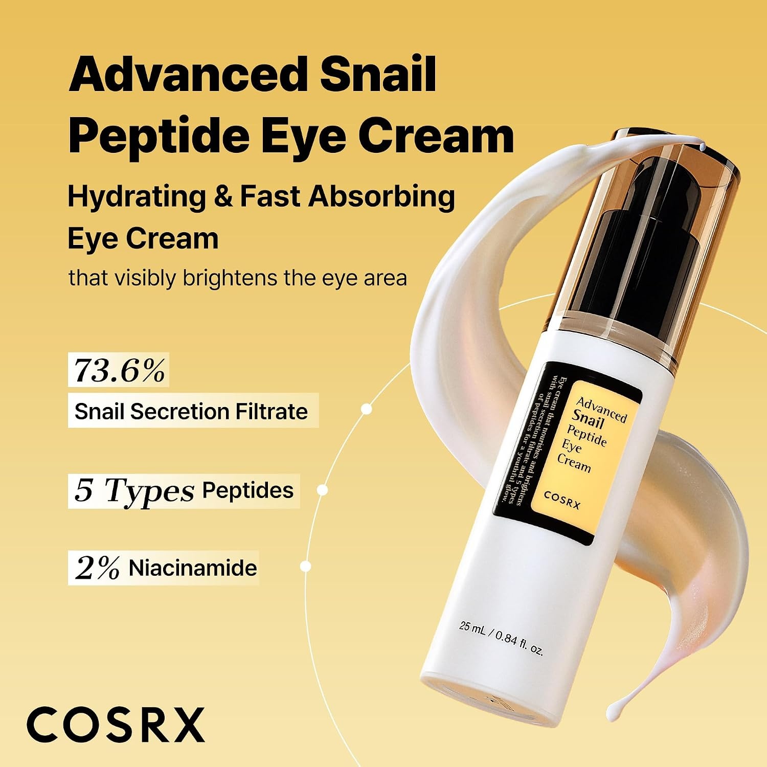 image:imageCOSRX Snail Mucin Peptide Under Eye Cream for Antiaging 084 oz 737 Snail Mucin 5X Peptide and Niacinamide Eye Care Korean Eye Cream for Dark Circles Korean Skin Care