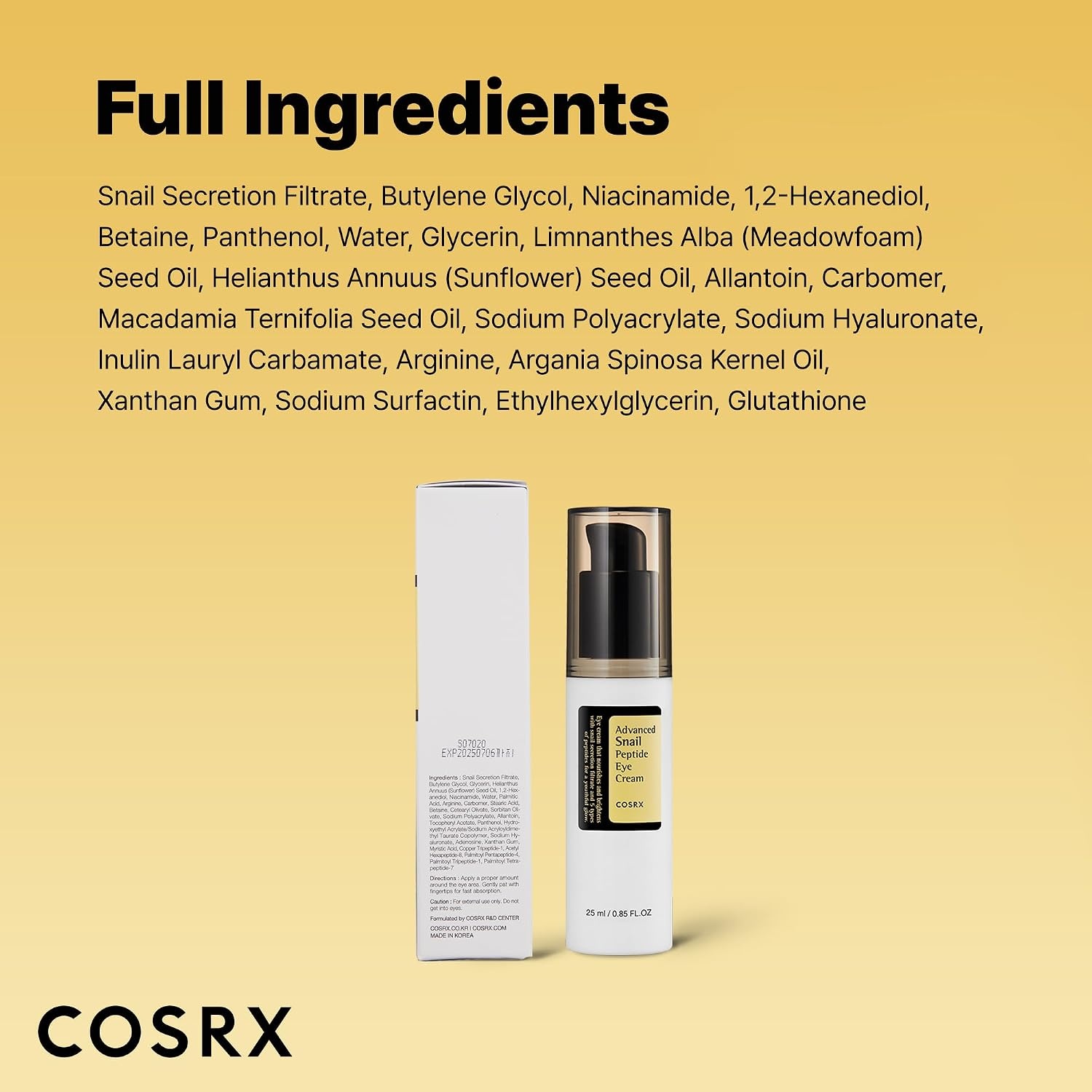 image:imageCOSRX Snail Mucin Peptide Under Eye Cream for Antiaging 084 oz 737 Snail Mucin 5X Peptide and Niacinamide Eye Care Korean Eye Cream for Dark Circles Korean Skin Care