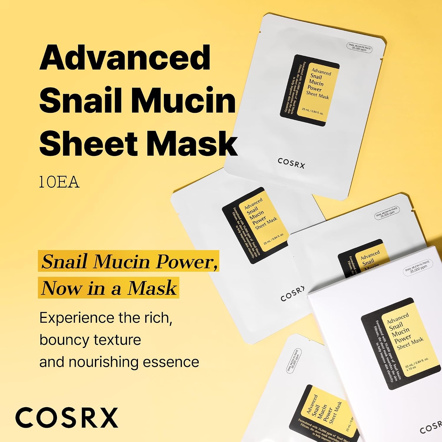 image:imageCOSRX Snail Mucin Sheet Mask 10 EA with Snail Mucin Serum Hydrating Face Sheet Masks for Dry amp Sensitive Skin Korean Face Mask for Self Care Korean Skin Care20 EA 2 Pack of 10 EA