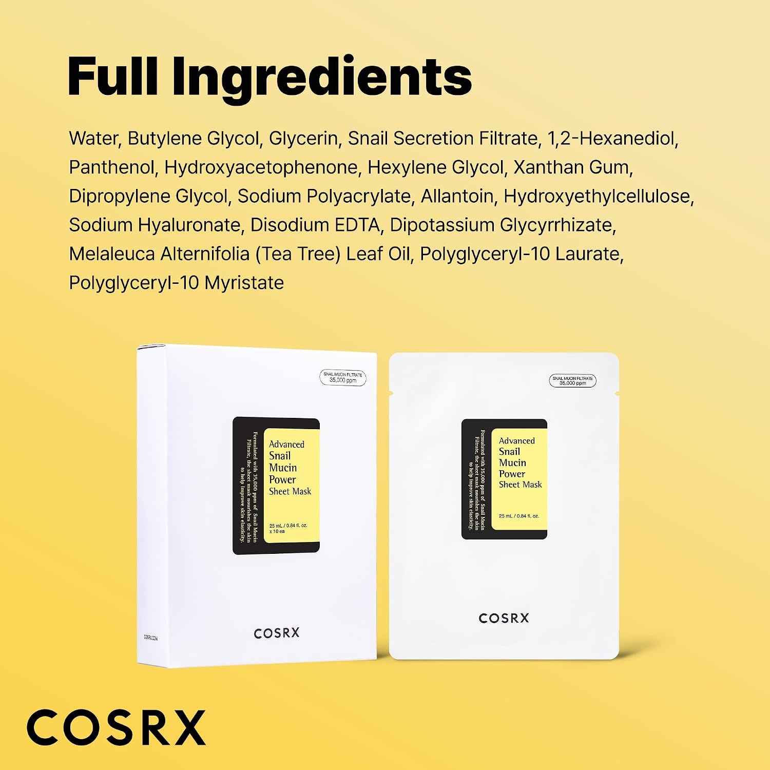 image:imageCOSRX Snail Mucin Sheet Mask 10 EA with Snail Mucin Serum Hydrating Face Sheet Masks for Dry amp Sensitive Skin Korean Face Mask for Self Care Korean Skin Care10 EA 1 Pack