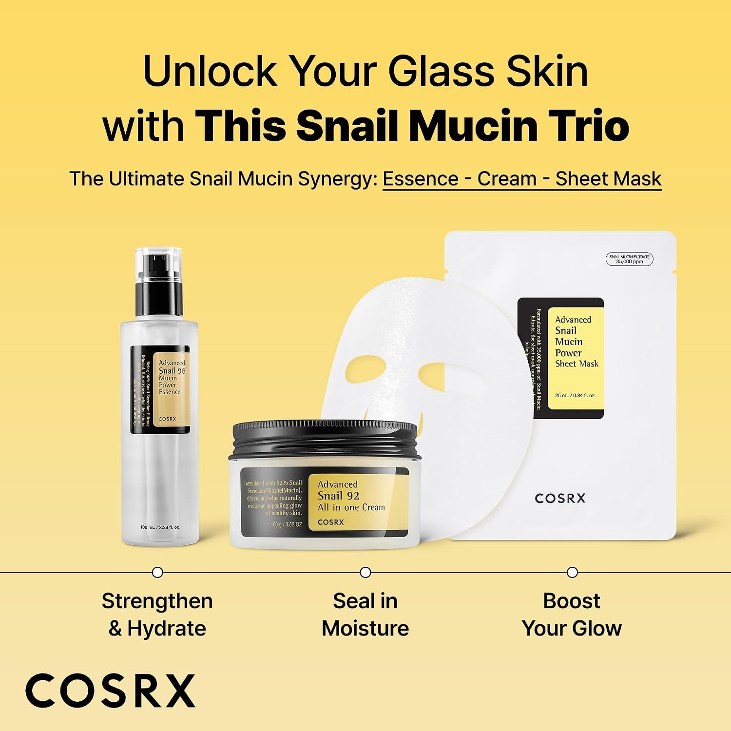 image:imageCOSRX Snail Mucin Sheet Mask 10 EA with Snail Mucin Serum Hydrating Face Sheet Masks for Dry amp Sensitive Skin Korean Face Mask for Self Care Korean Skin Care20 EA 2 Pack of 10 EA
