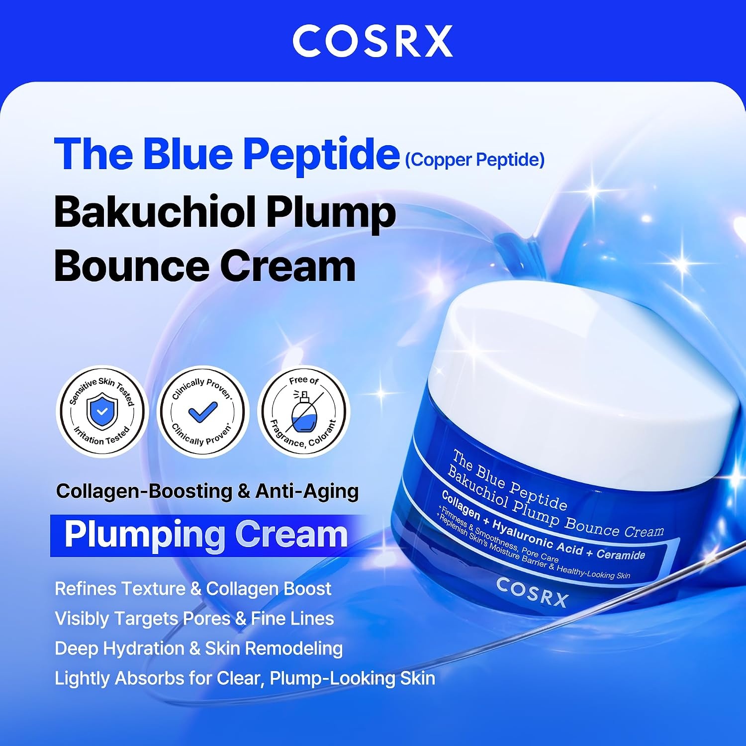 image:imageCOSRX The Blue Copper Peptide Bakuchiol Cream Korean AntiAging 176 oz GHKCu 5 Multi Peptide with Collagen Lightweight Cream for Face amp Body Plumping Hydration and Elasticity Korean Skin Care