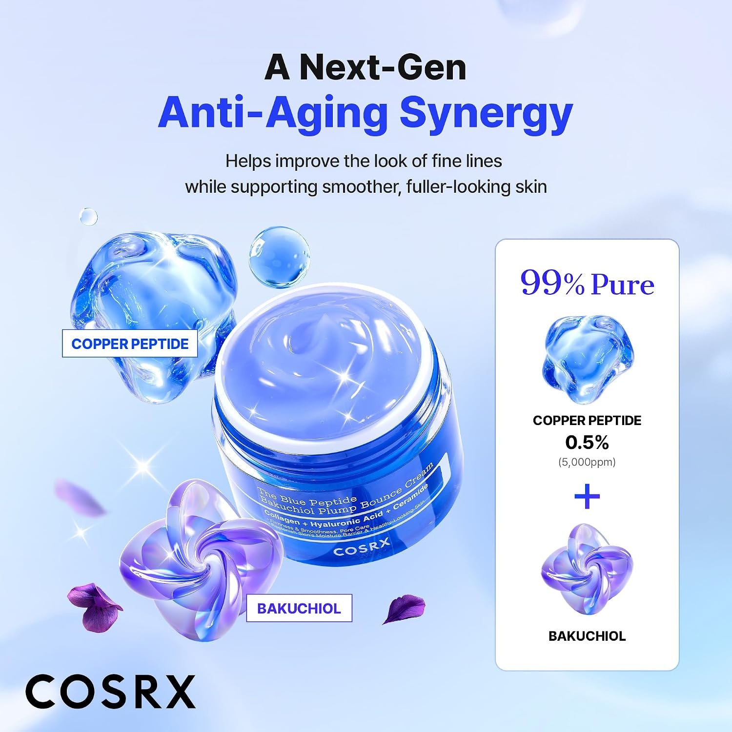 image:imageCOSRX The Blue Copper Peptide Bakuchiol Cream Korean AntiAging 176 oz GHKCu 5 Multi Peptide with Collagen Lightweight Cream for Face amp Body Plumping Hydration and Elasticity Korean Skin Care