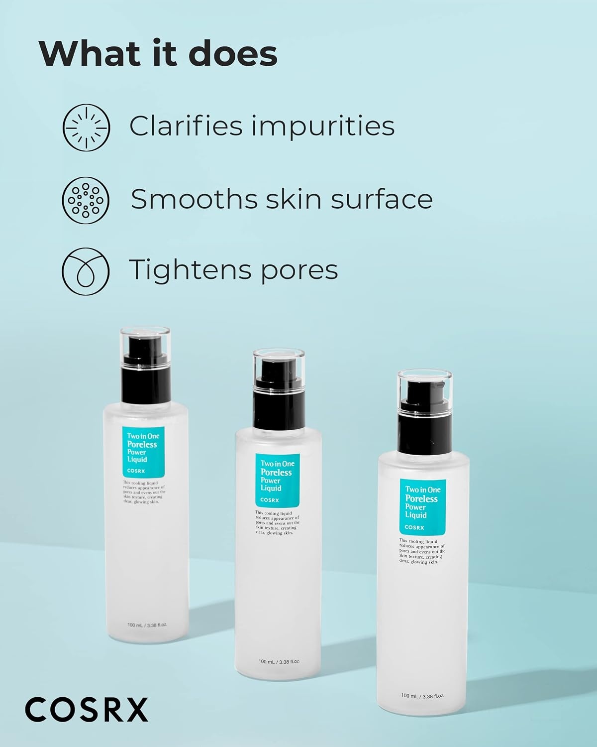 image:imageCOSRX Two in One Poreless Power Liquid Pore Tightening Toner 338 fl oz Daily Essence for Enlarged Pores Sebum Control Smooth Refined Skin Texture Paraben Free Korean Skin Care