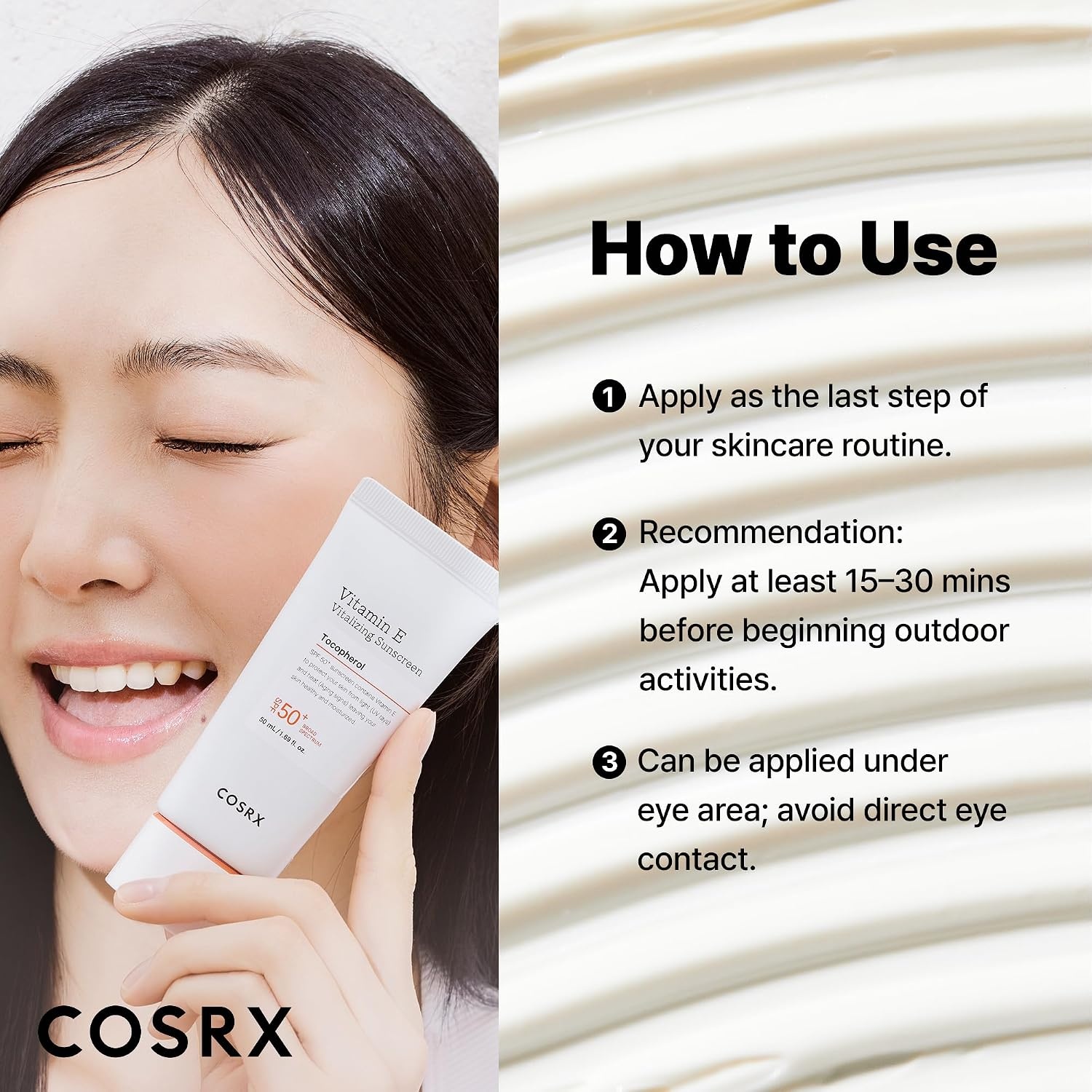 image:imageCOSRX Vitamin E Sunscreen SPF 50 Natural Glow for Oily Skin 169 fl oz Hydrating Face Sunscreen Lightweight NonSticky No White Cast Beach Essentials Travel Essentials Korean SkincareVitamin E Sunscreen 1 Pack
