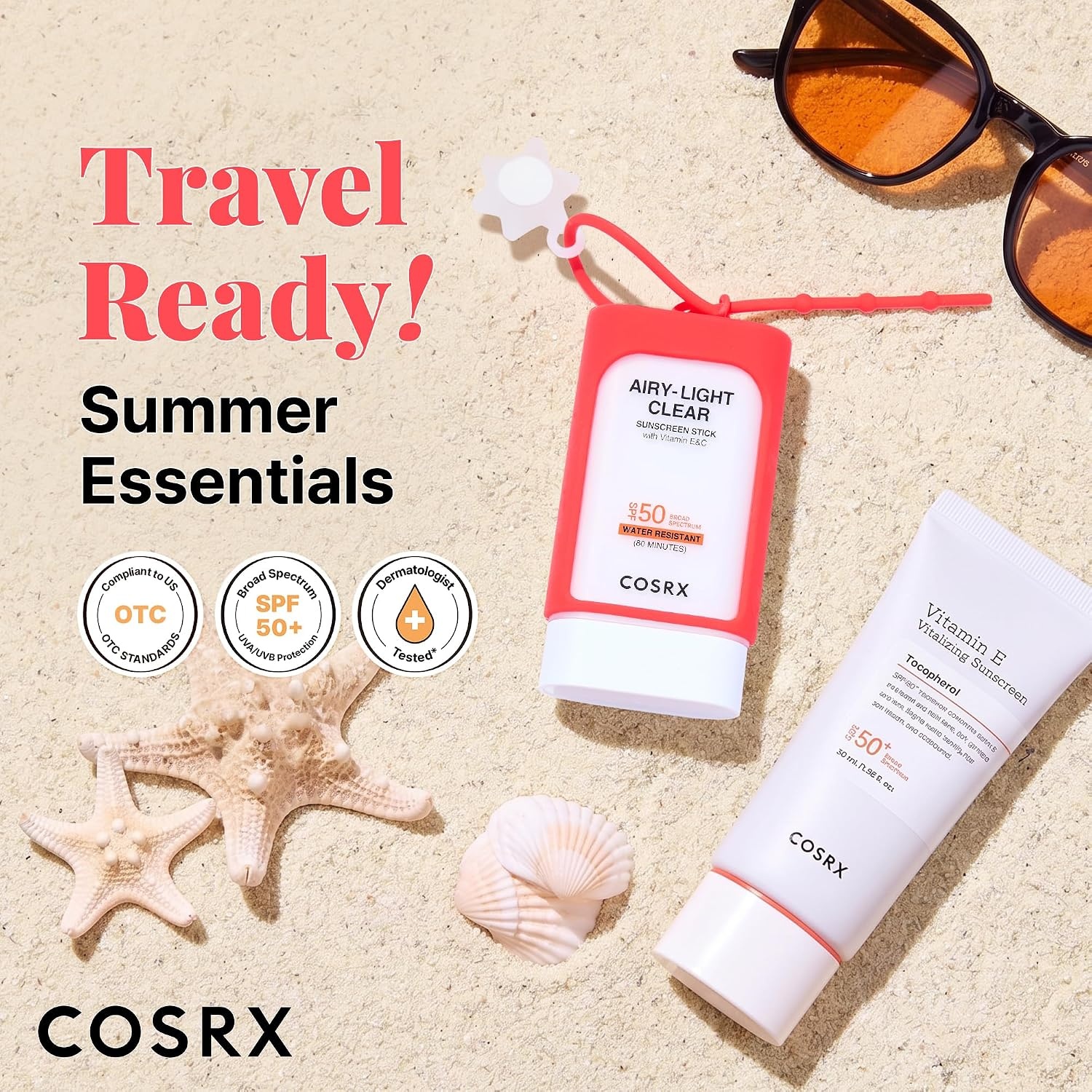 image:imageCOSRX Vitamin E Sunscreen SPF 50 Natural Glow for Oily Skin 169 fl oz Hydrating Face Sunscreen Lightweight NonSticky No White Cast Beach Essentials Travel Essentials Korean SkincareKeyring Gift Set 1 Pack